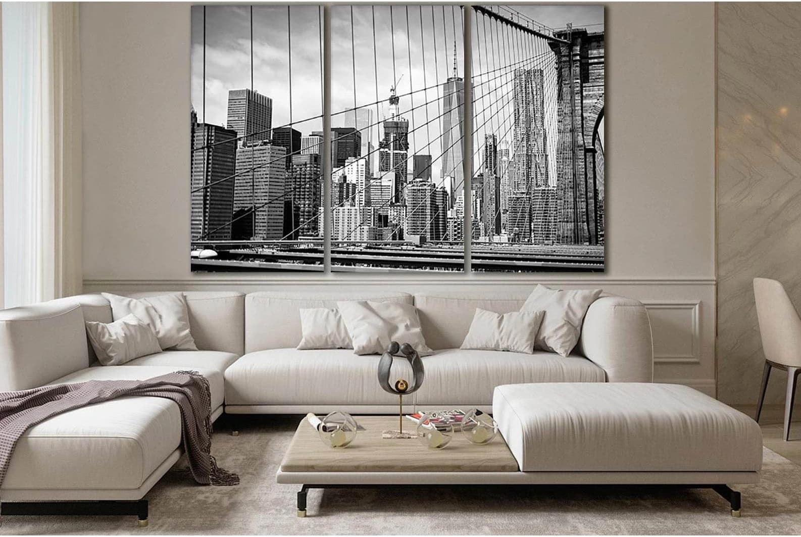 Brooklyn Bridge Black And White №SL1133 Ready to Hang Canvas Print - Zellart Canvas Prints 0_NY_ART, 0new, ALL_Products, Bridges Wall Art