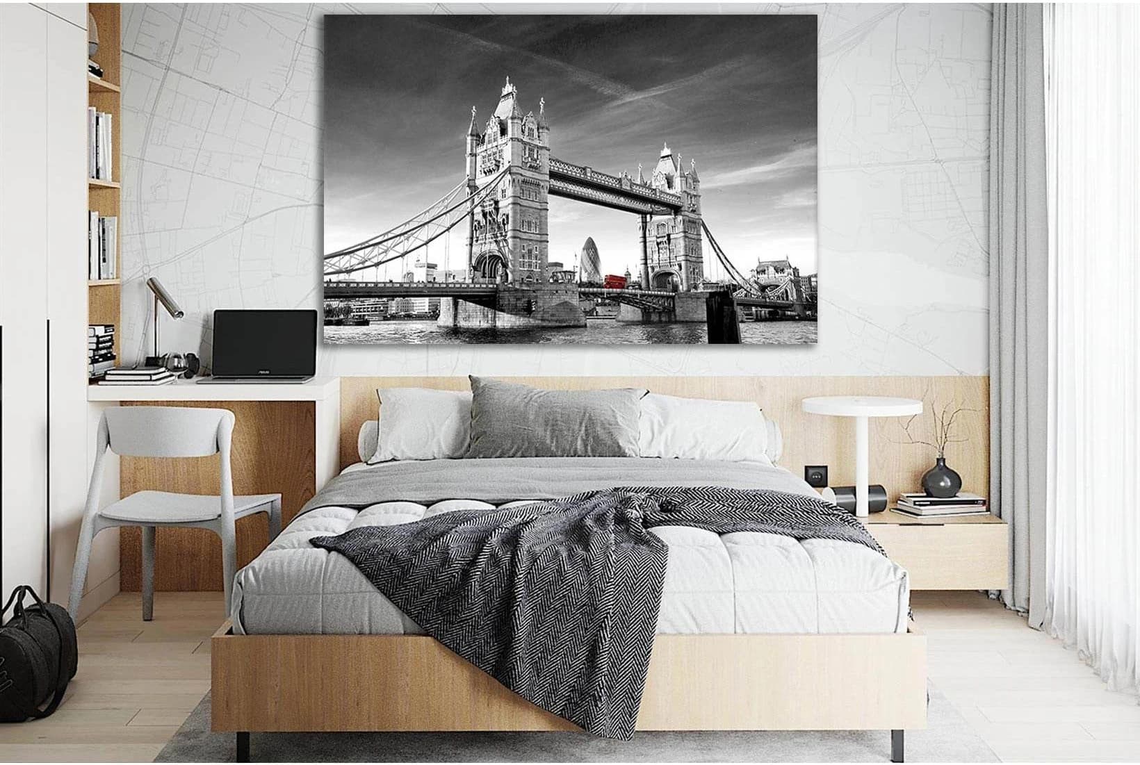 Bus Driving Across Tower Bridge №SL876 Ready to Hang Canvas Print - Zellart Canvas Prints 0new, ALL_Products, Black & White Wall Art