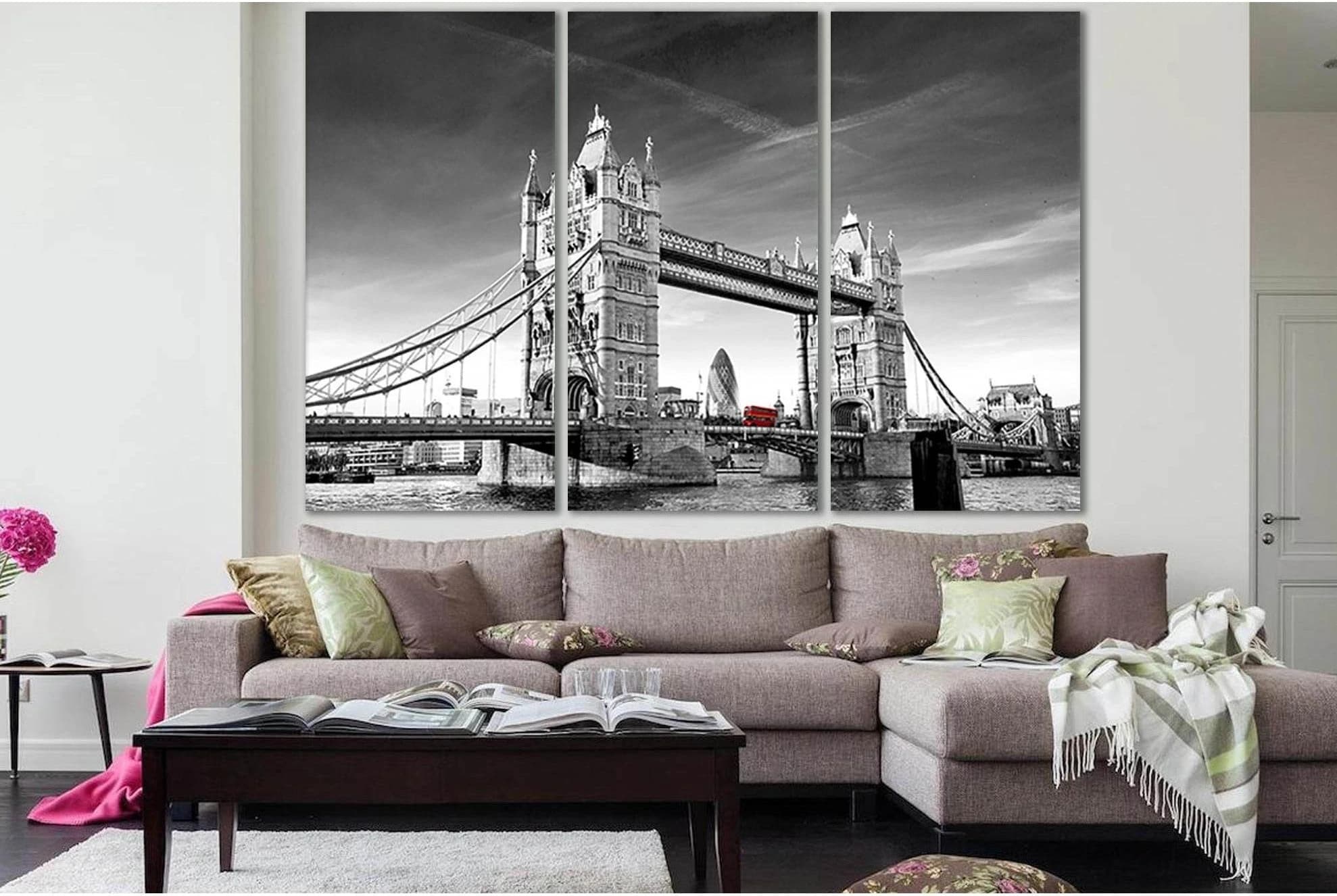 Bus Driving Across Tower Bridge №SL876 Ready to Hang Canvas Print - Zellart Canvas Prints 0new, ALL_Products, Black & White Wall Art