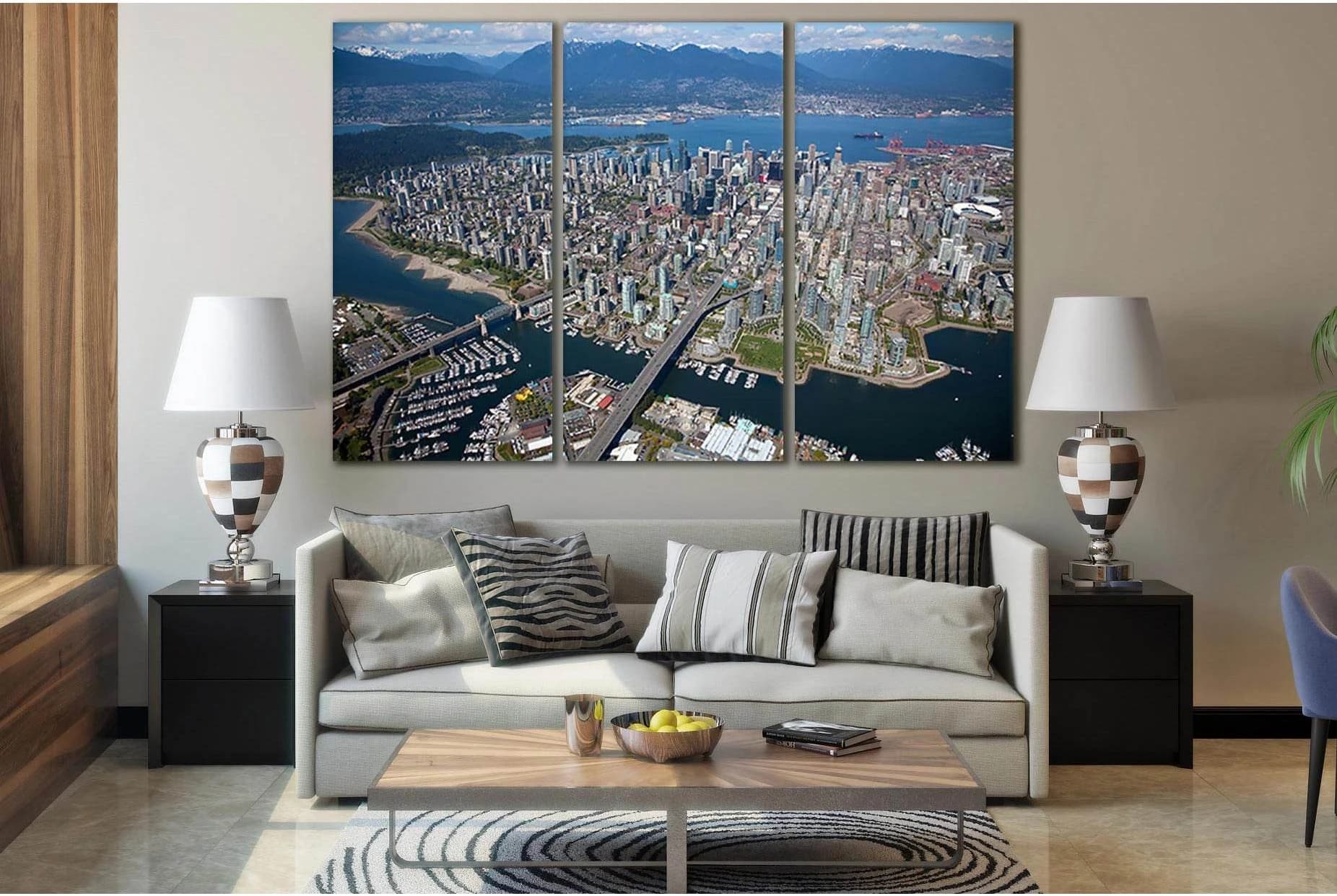 Canada Vancouver City Aerial View №SL313 Ready to Hang Canvas Print - Zellart Canvas Prints 0new, ALL_Products, Cityscapes & Skylines