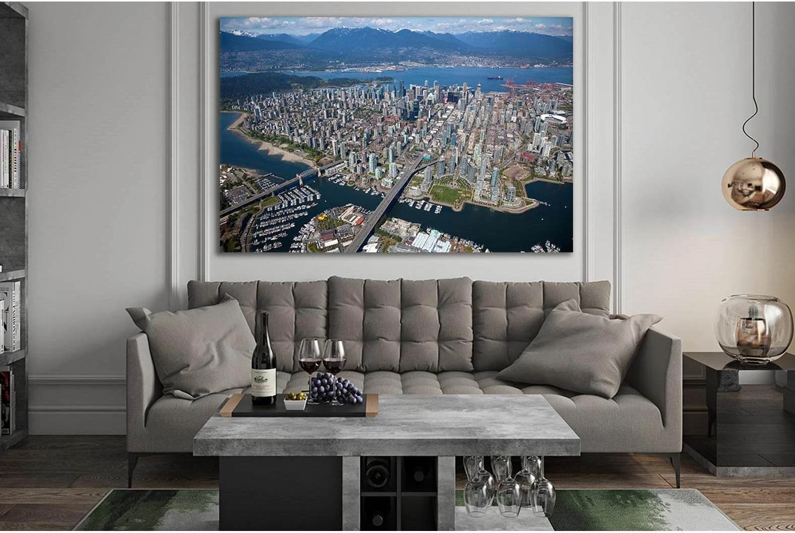 Canada Vancouver City Aerial View №SL313 Ready to Hang Canvas Print - Zellart Canvas Prints 0new, ALL_Products, Cityscapes & Skylines