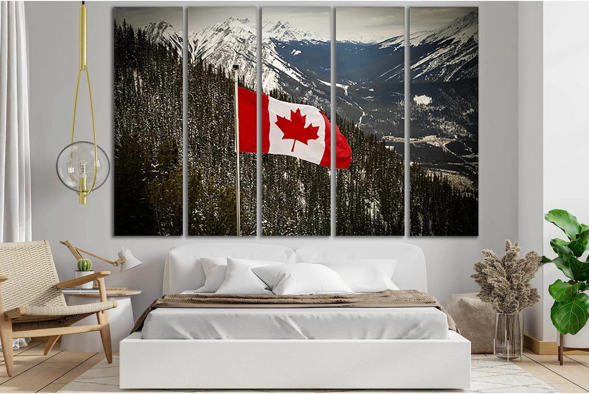 Canadian Flag Blowing The Rocky Mountains №SL1179 Ready to Hang Canvas Print - Zellart Canvas Prints 0new, ALL_Products, Flags