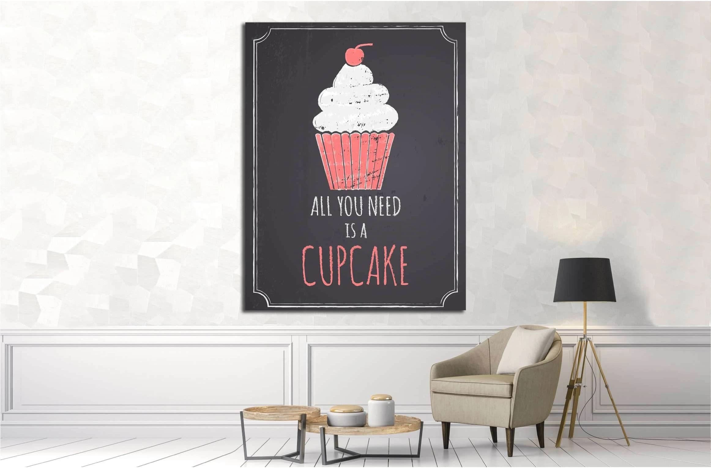 Chalkboard style canvas with cupcake №4567 Ready to Hang Canvas Print - Zellart Canvas Prints 000Negative, ALL_Products, s-4567