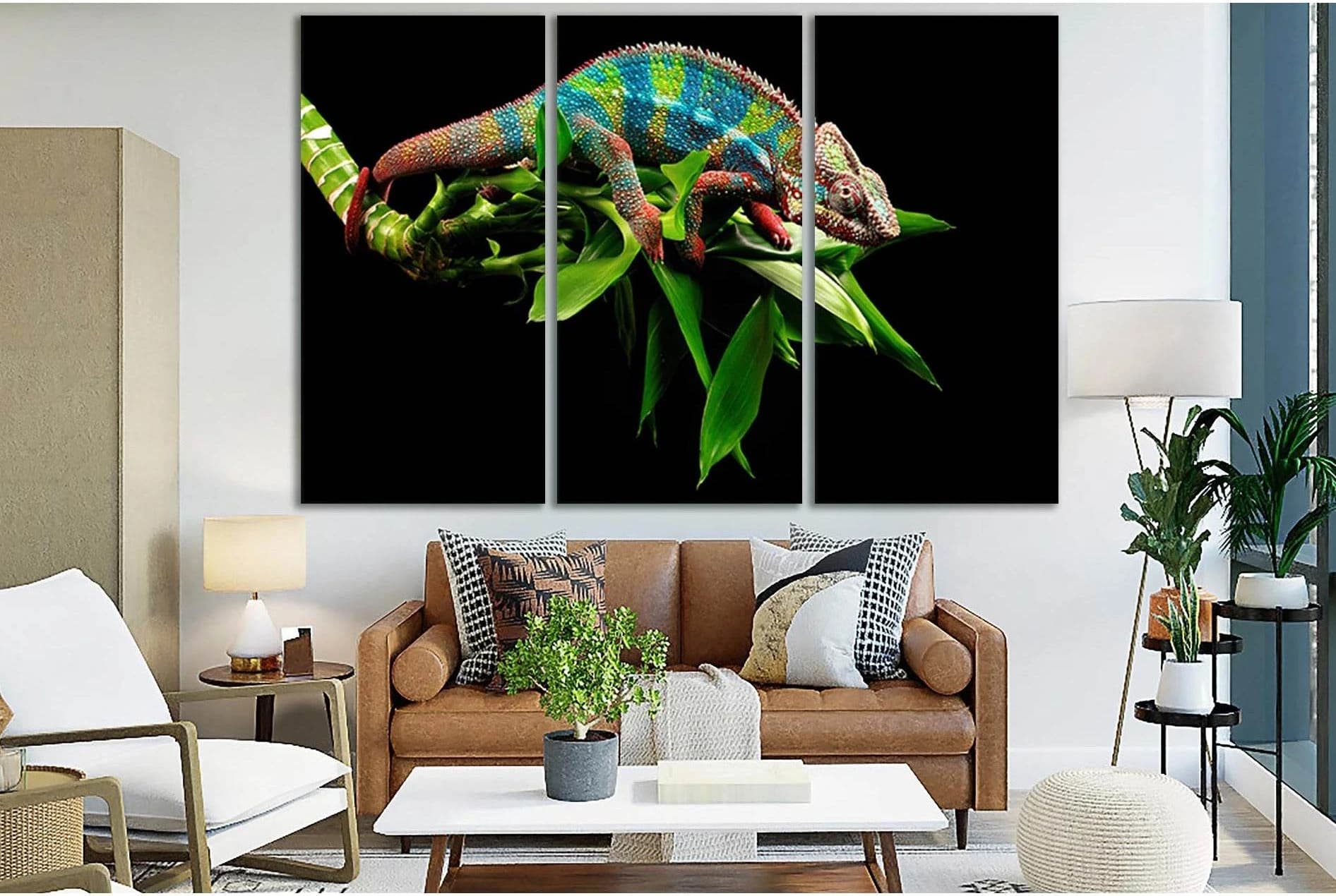 Chameleon On A Green Branch №SL1030 Ready to Hang Canvas Print - Zellart Canvas Prints 0new, ALL_Products, Animals & Wildlife