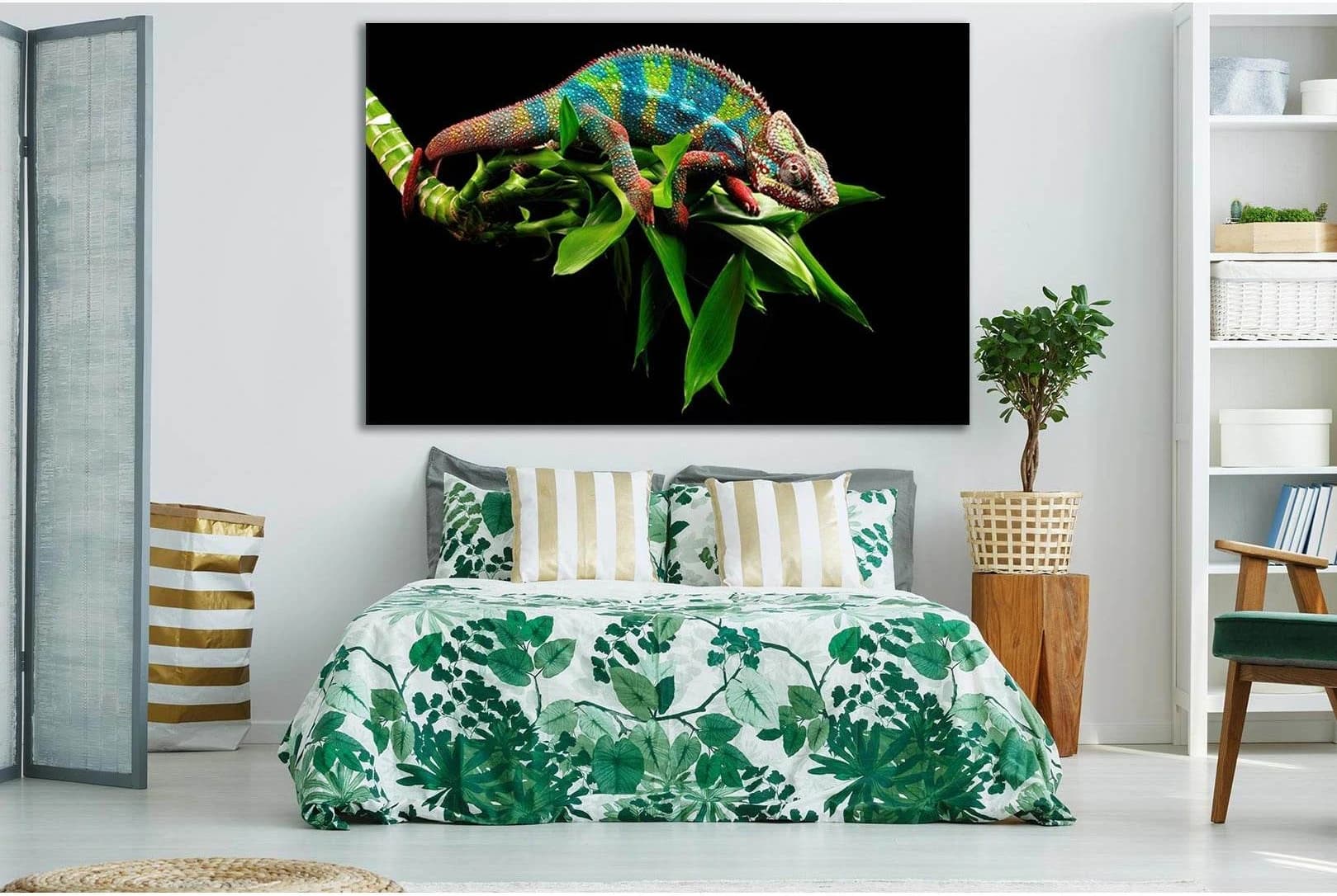 Chameleon On A Green Branch №SL1030 Ready to Hang Canvas Print - Zellart Canvas Prints 0new, ALL_Products, Animals & Wildlife