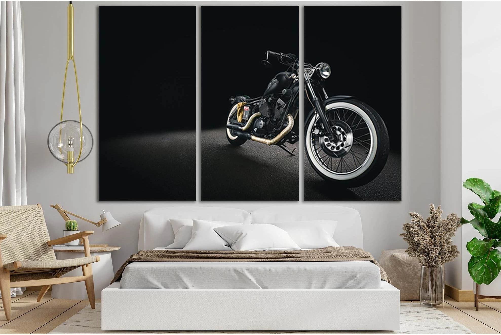 Chopper Motorcycle On Black Background №SL749 Ready to Hang Canvas Print - Zellart Canvas Prints 0new, ALL_Products, Engine, Engines Wall Art