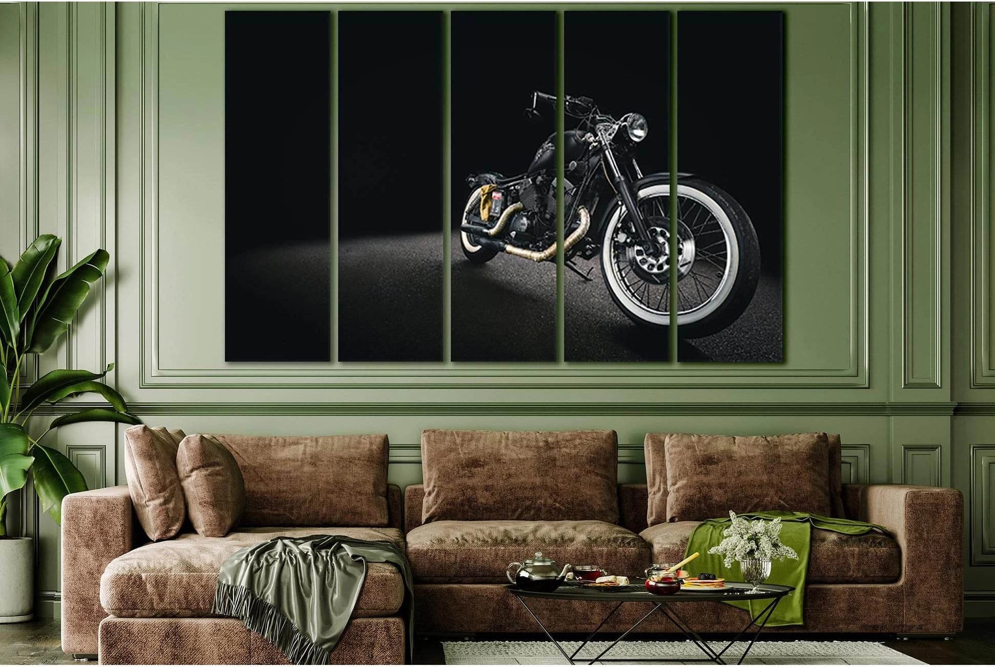 Chopper Motorcycle On Black Background №SL749 Ready to Hang Canvas Print - Zellart Canvas Prints 0new, ALL_Products, Engine, Engines Wall Art