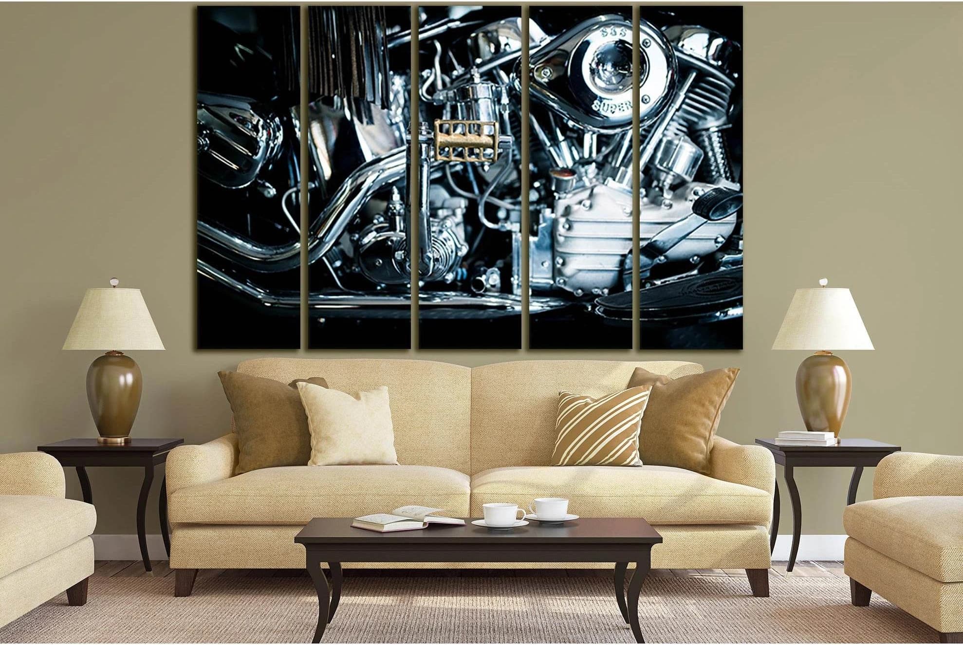 Chrome Plated Motorcycle Motor №SL774 Ready to Hang Canvas Print - Zellart Canvas Prints 0new, ALL_Products, Engine, Engines Wall Art