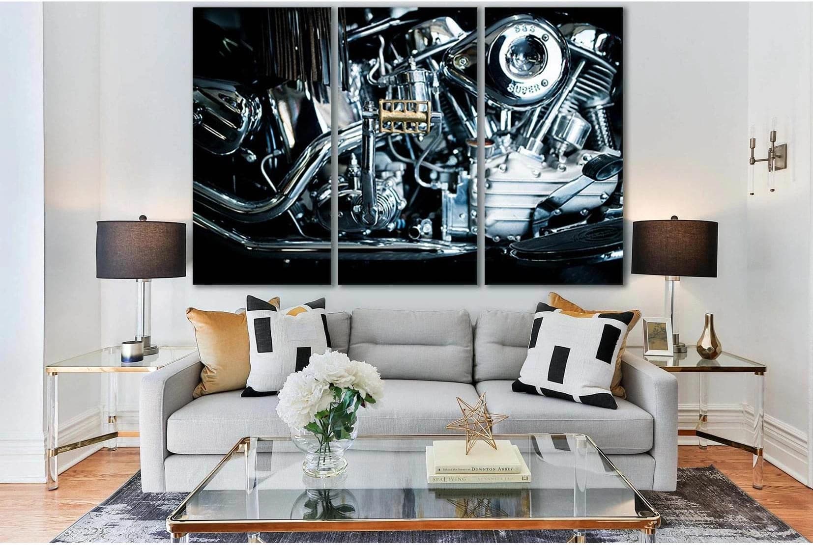 Chrome Plated Motorcycle Motor №SL774 Ready to Hang Canvas Print - Zellart Canvas Prints 0new, ALL_Products, Engine, Engines Wall Art