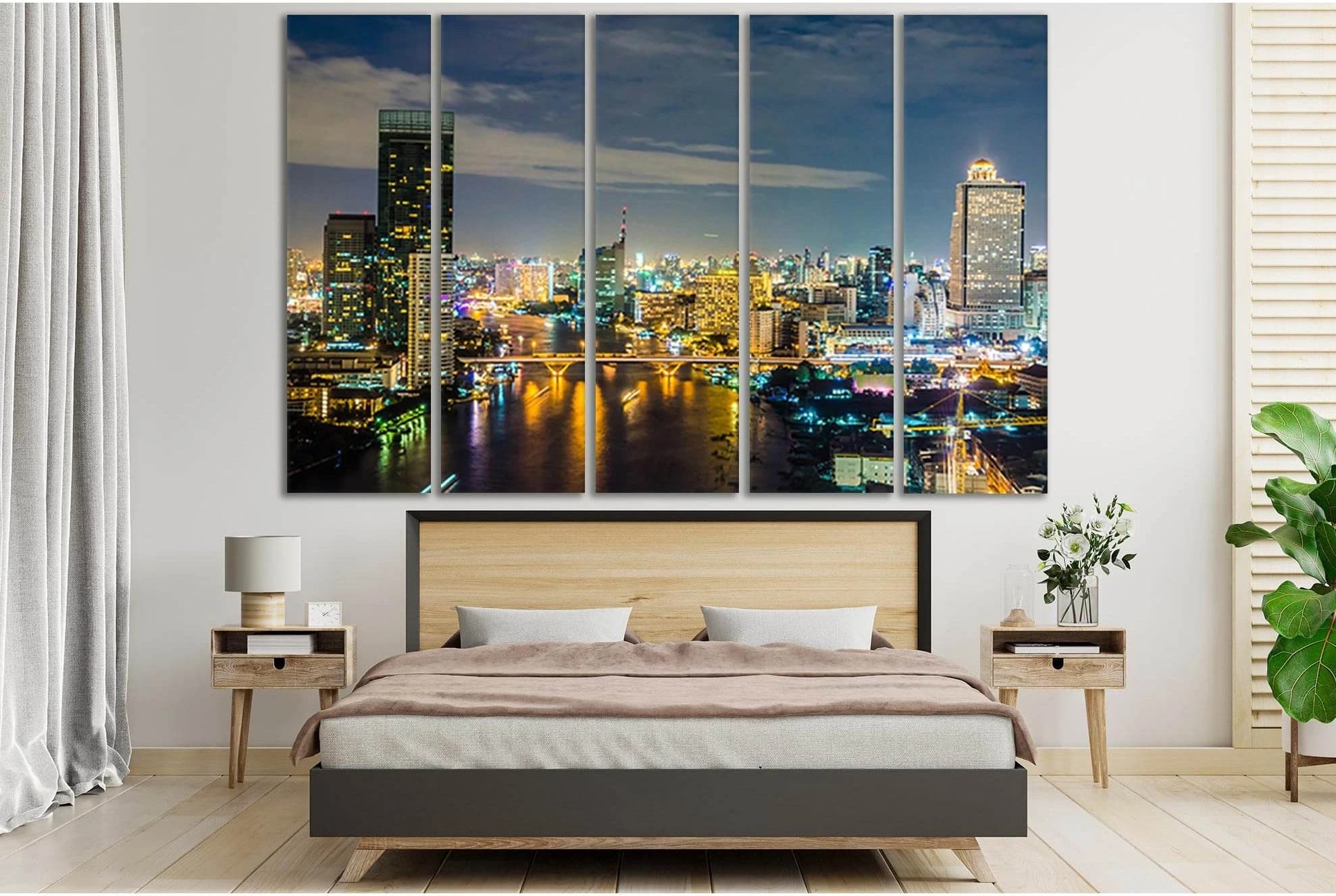 City With Buildings And Bridge Skyline №SL366 Ready to Hang Canvas Print - Zellart Canvas Prints 0new, ALL_Products, Cityscapes & Skylines