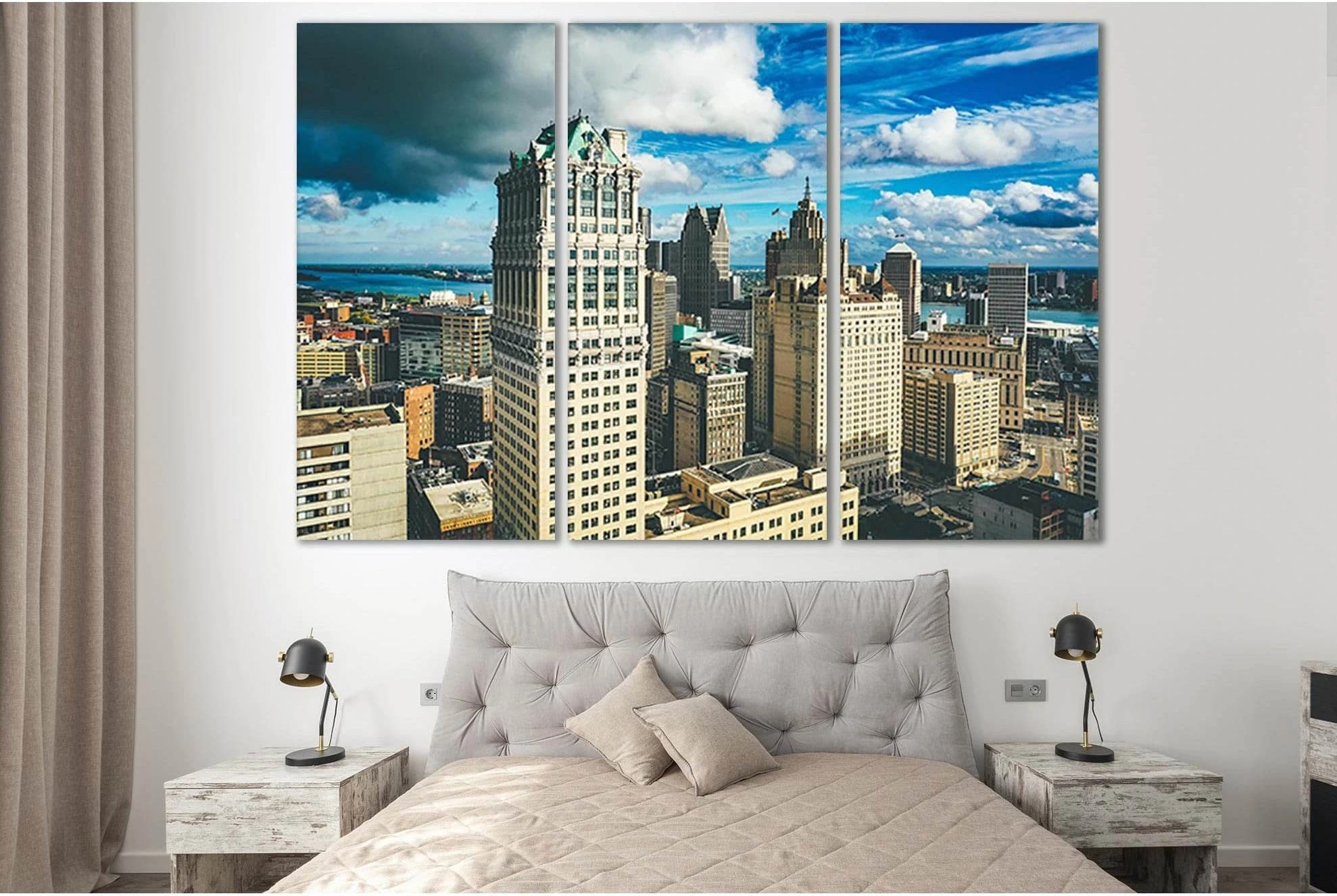 Cityscape Of Detroit №SL362 Ready to Hang Canvas Print - Zellart Canvas Prints 0new, ALL_Products, Cityscapes & Skylines
