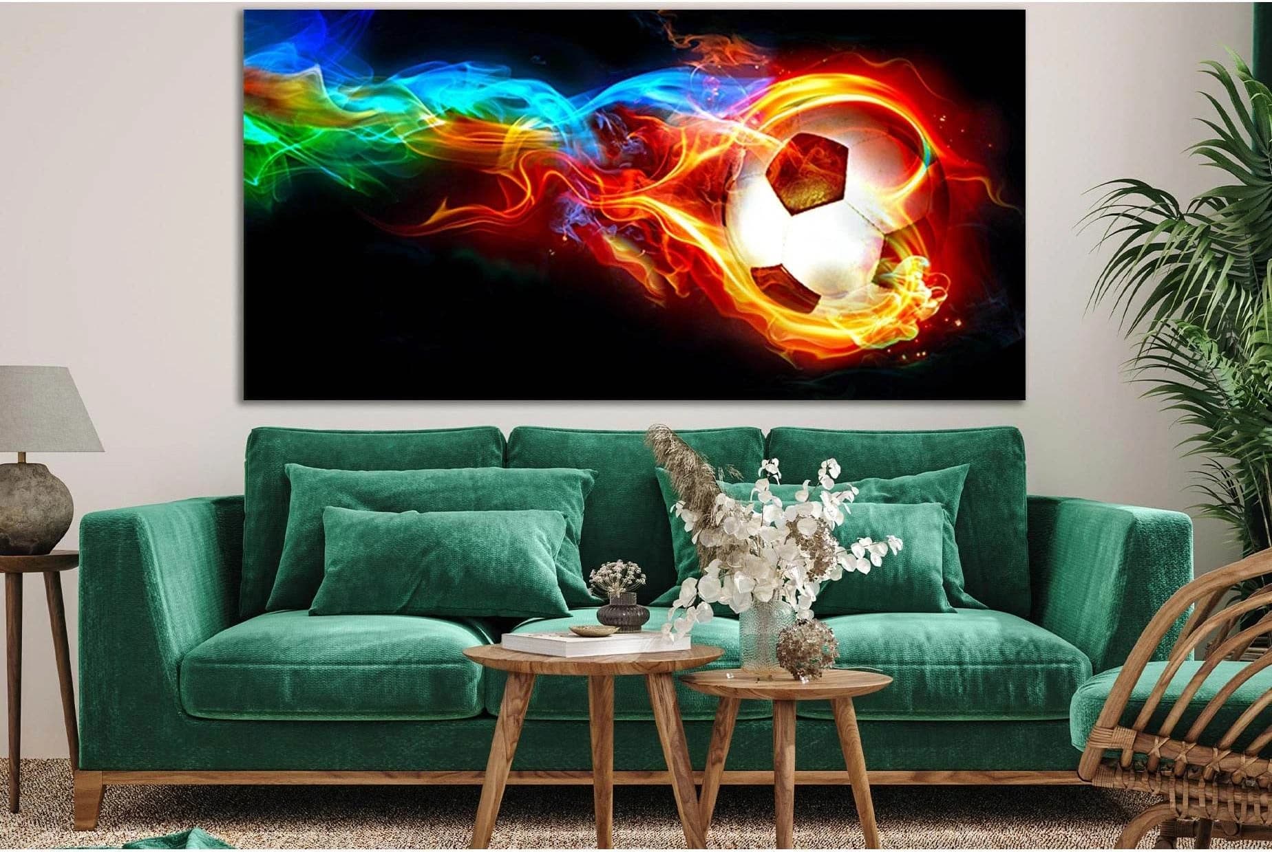 Colored Fire And Soccer Ball №SL951 Ready to Hang Canvas Print - Zellart Canvas Prints 0new, ALL_Products, Sports & Motivation