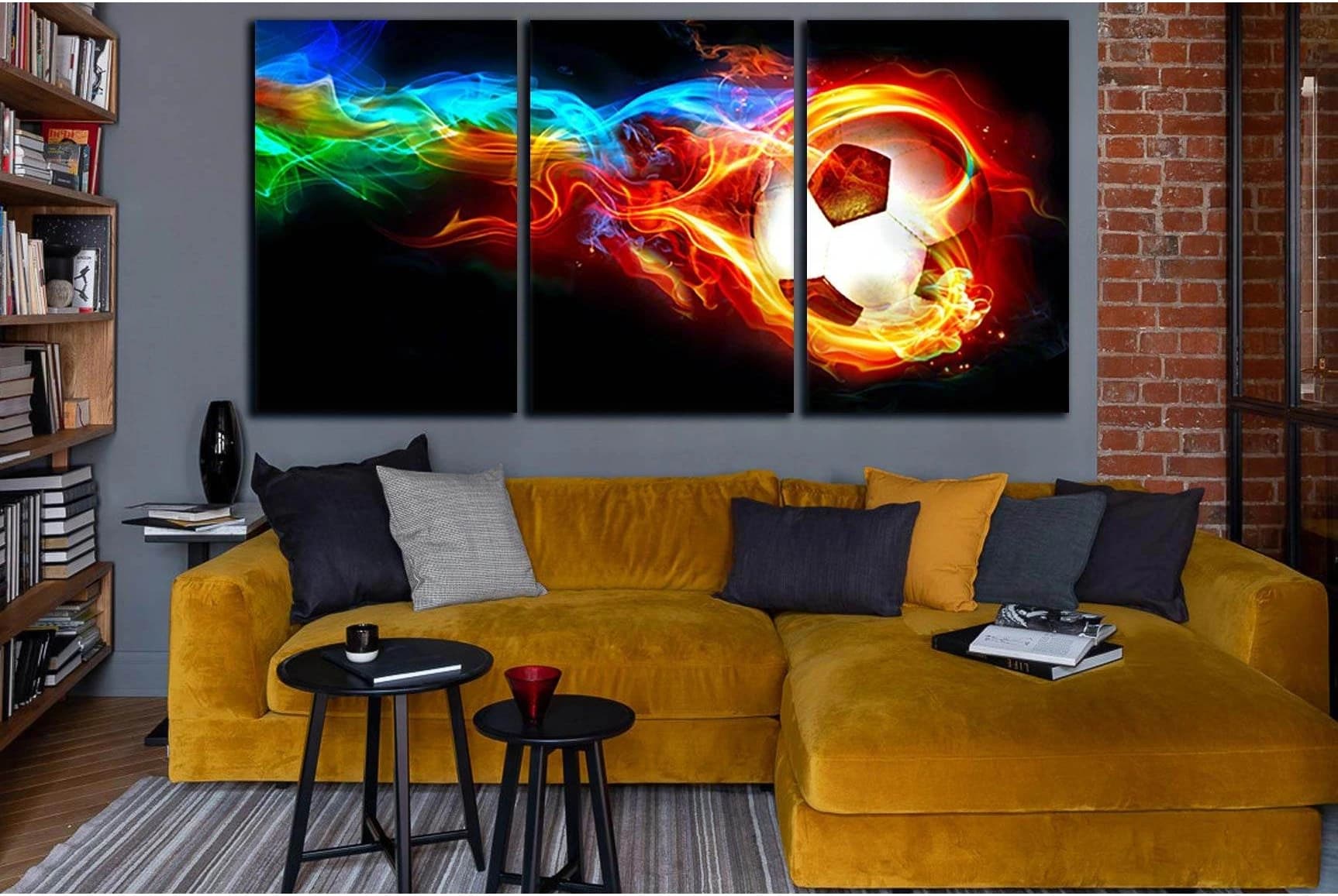 Colored Fire And Soccer Ball №SL951 Ready to Hang Canvas Print - Zellart Canvas Prints 0new, ALL_Products, Sports & Motivation