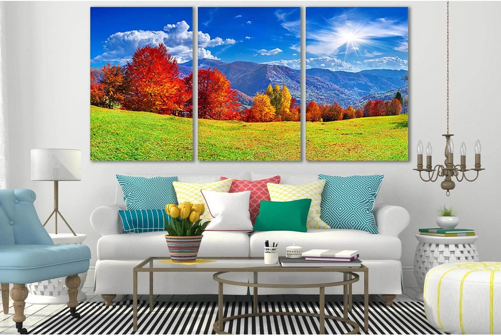Colorful Autumn Panorama Of The Mountains №SL655 Ready to Hang Canvas Print - Zellart Canvas Prints 0new, ALL_Products, Autumn Wall Art