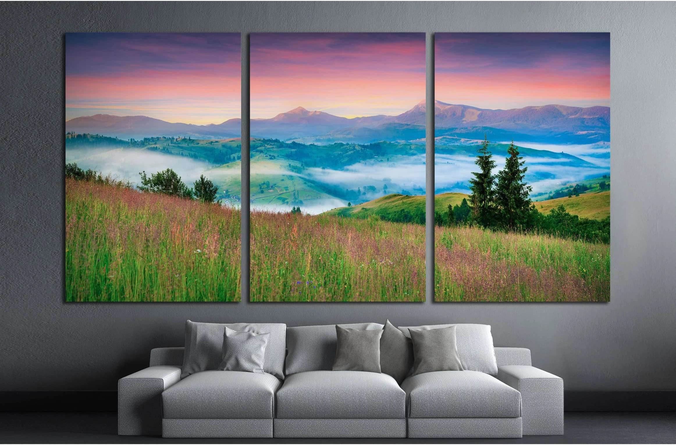 Colorful morning panorama of the Carpathian mountains №2931 Ready to Hang Canvas Print - Zellart Canvas Prints ALL_Products, s-2931