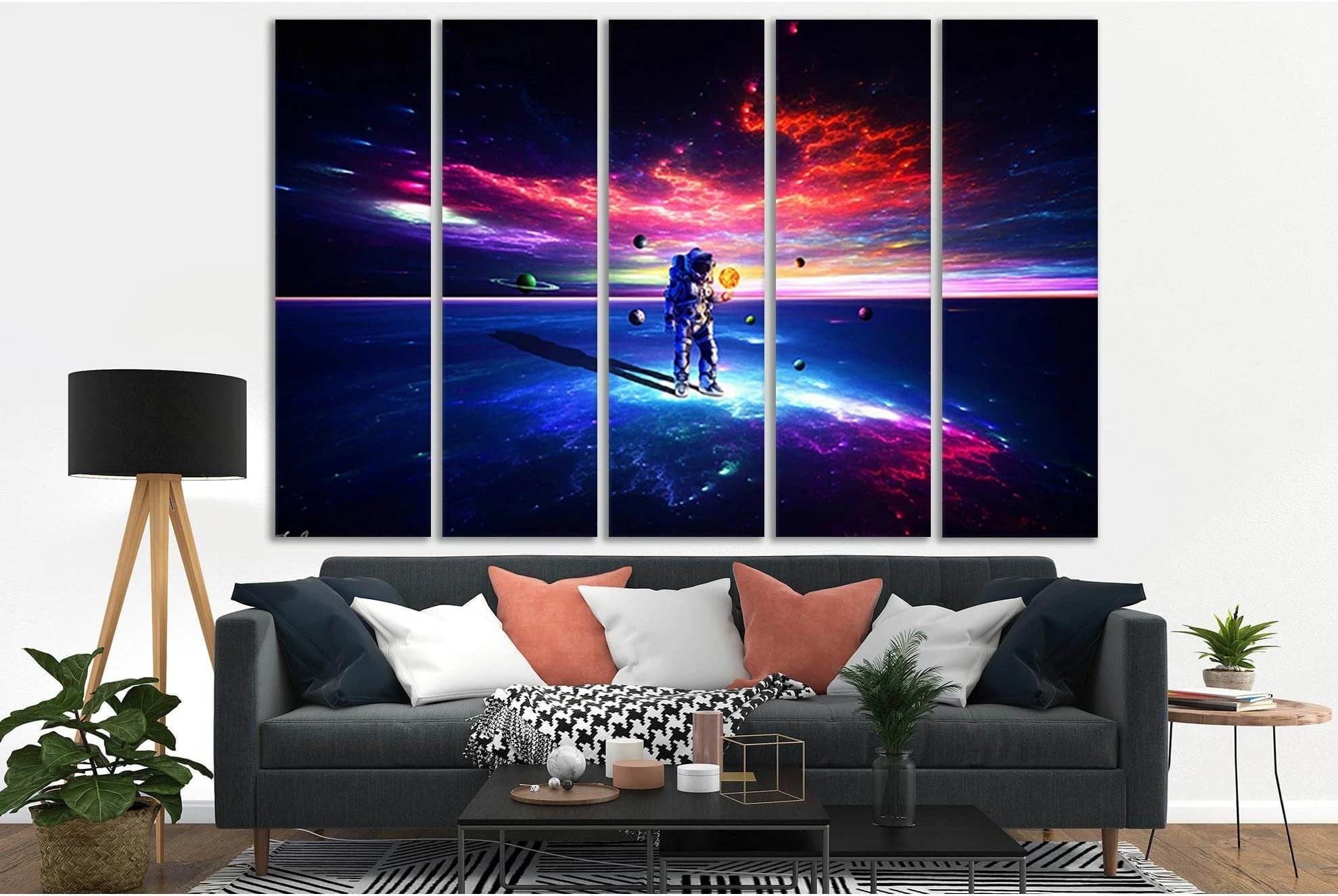 Colorful Space And Astronaut №SL387 Ready to Hang Canvas Print - Zellart Canvas Prints 0new, ALL_Products, Astronomy & Space Canvas Wall Art