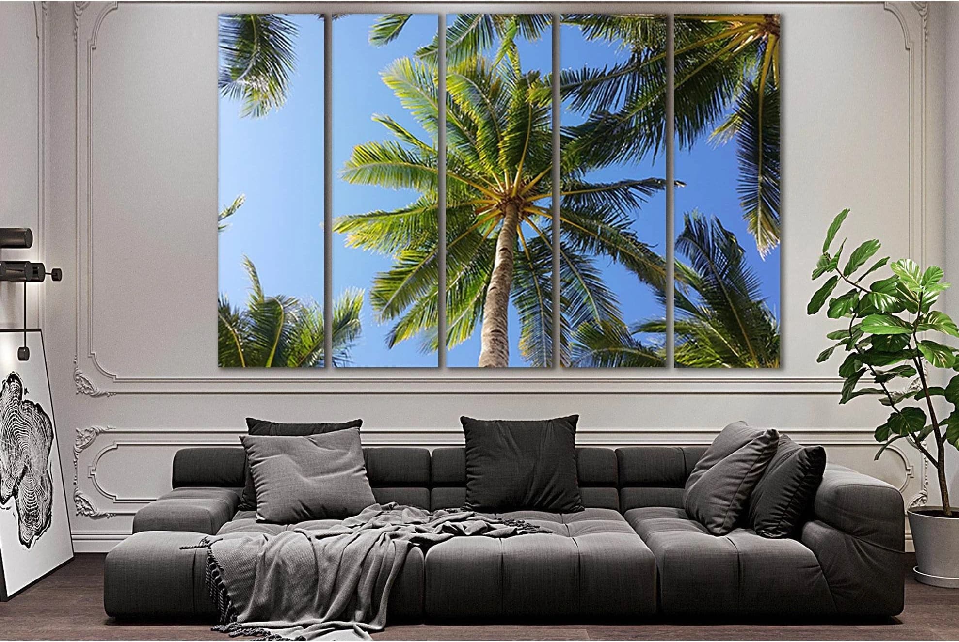 Crown Palm Under Blue Sky №SL513 Ready to Hang Canvas Print - Zellart Canvas Prints 0new, ALL_Products, Trees Wall Art