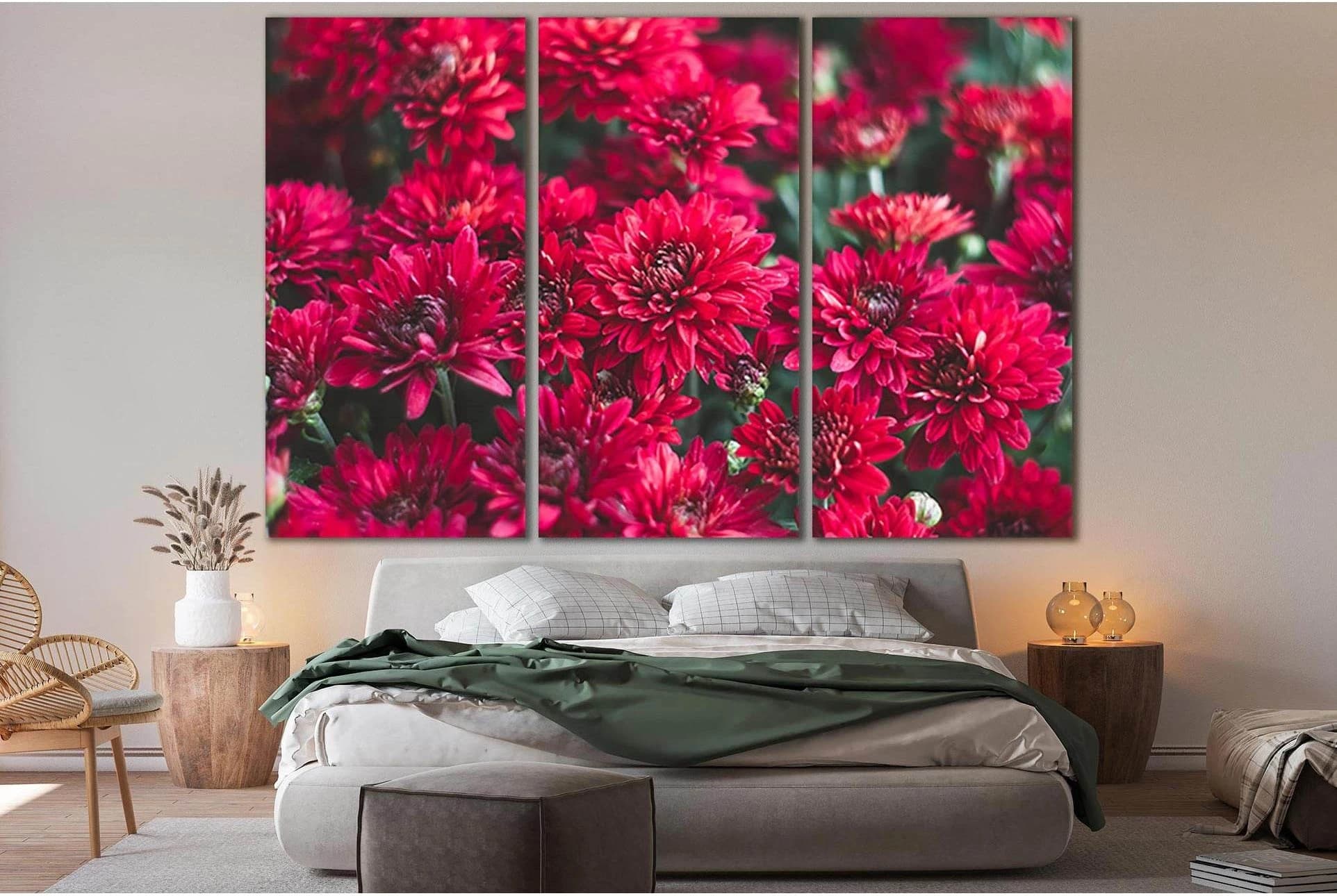 Dark Red Chrysanthemums №SL672 Ready to Hang Canvas Print - Zellart Canvas Prints 0new, ALL_Products, Floral & Botanical Wall Art
