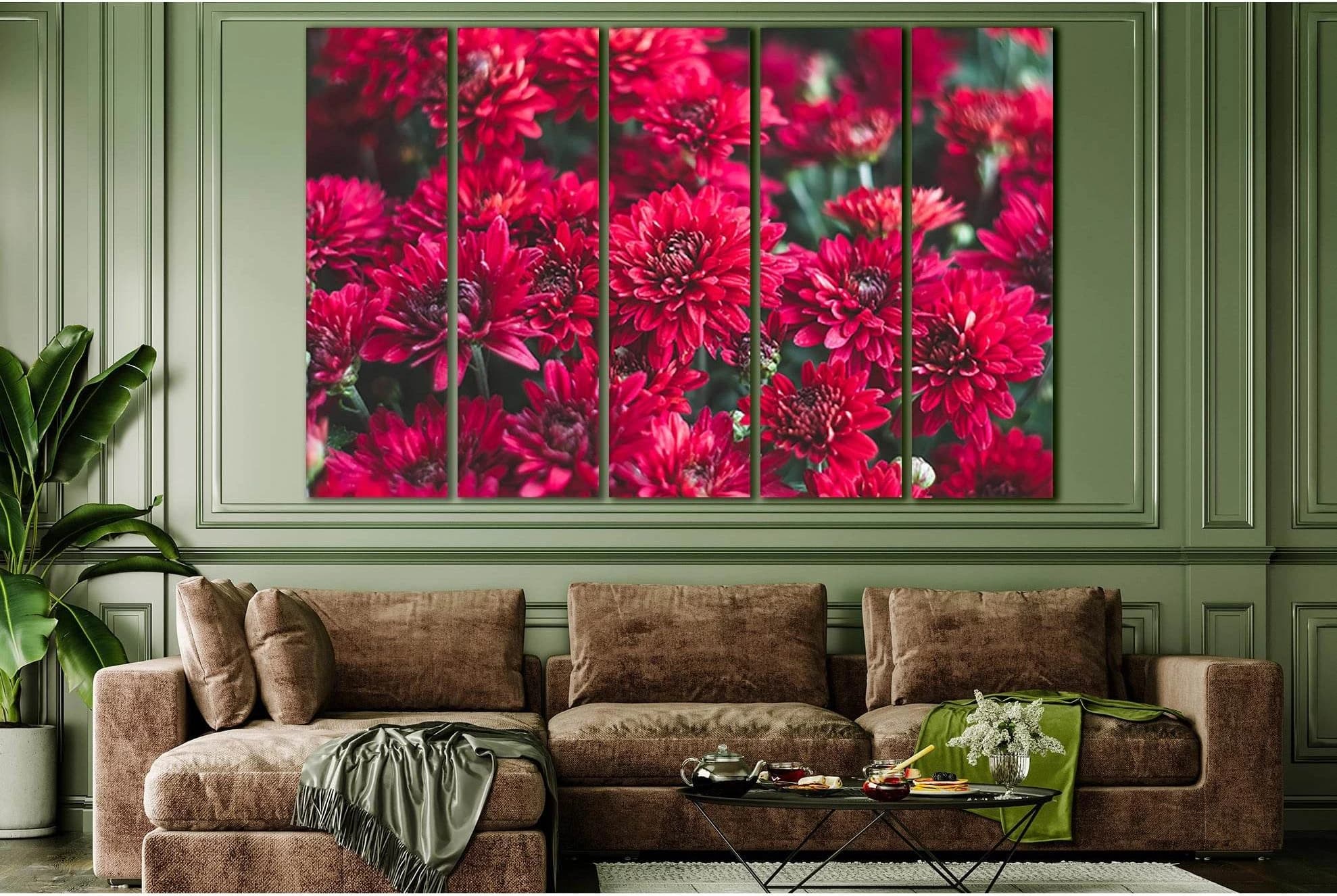Dark Red Chrysanthemums №SL672 Ready to Hang Canvas Print - Zellart Canvas Prints 0new, ALL_Products, Floral & Botanical Wall Art