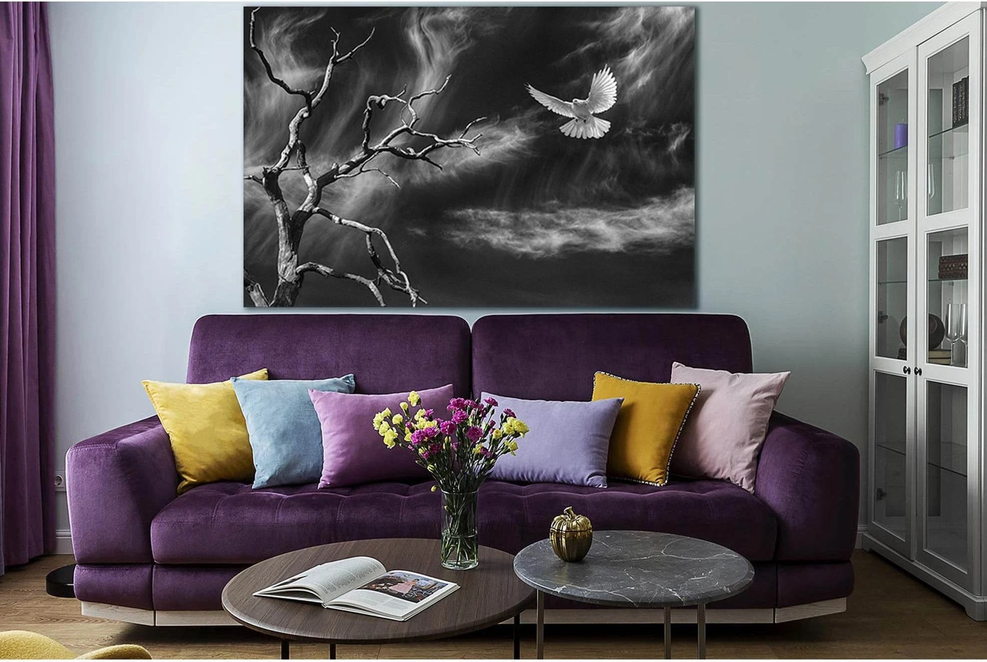 Dove And Tree Black And White №SL839 Ready to Hang Canvas Print - Zellart Canvas Prints 0new, ALL_Products, Black & White Wall Art