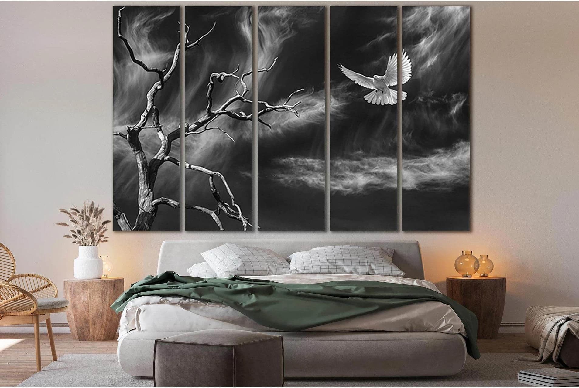 Dove And Tree Black And White №SL839 Ready to Hang Canvas Print - Zellart Canvas Prints 0new, ALL_Products, Black & White Wall Art