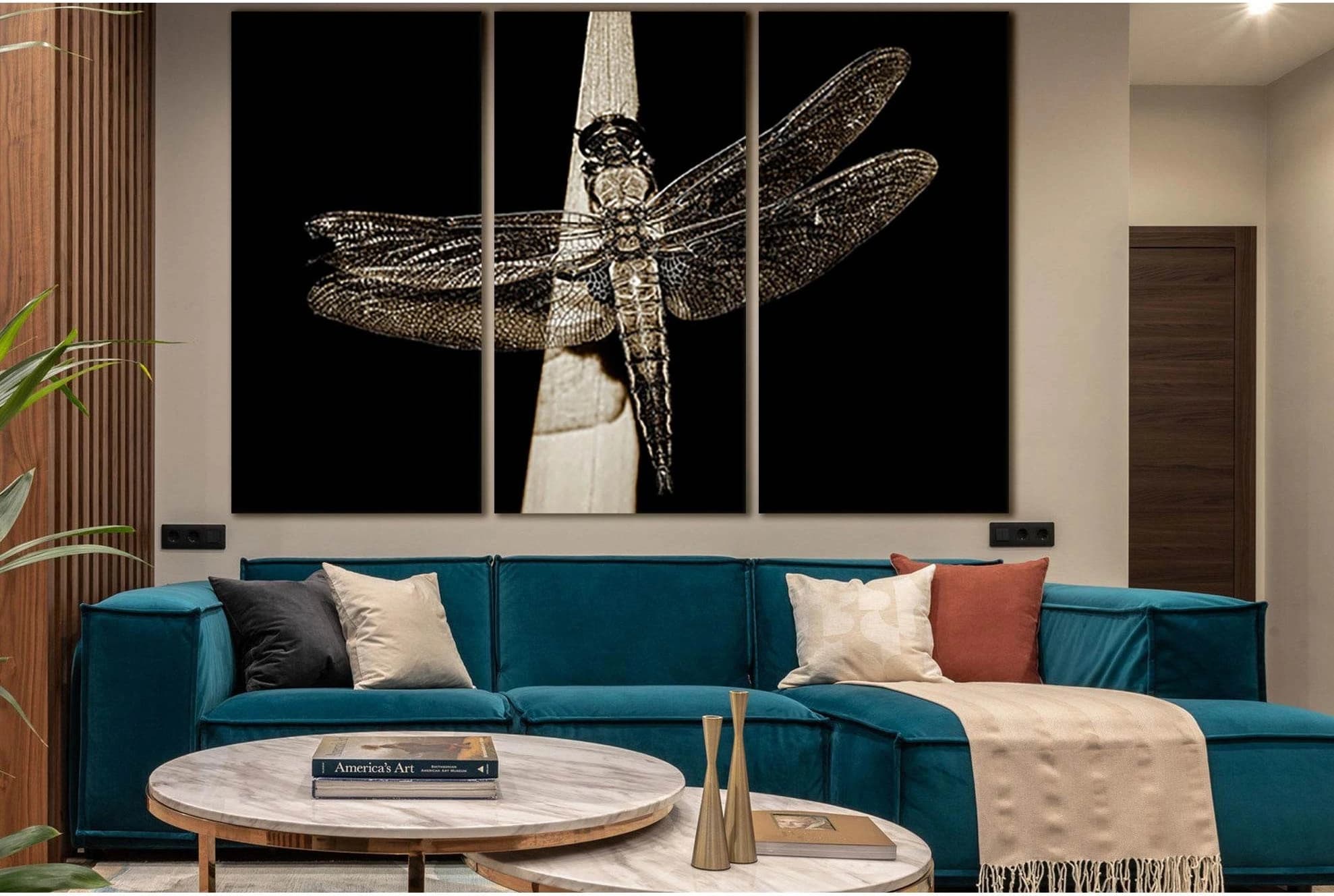 Dragonfly On Leaf Black And White №SL840 Ready to Hang Canvas Print - Zellart Canvas Prints 0new, ALL_Products, Black & White Wall Art