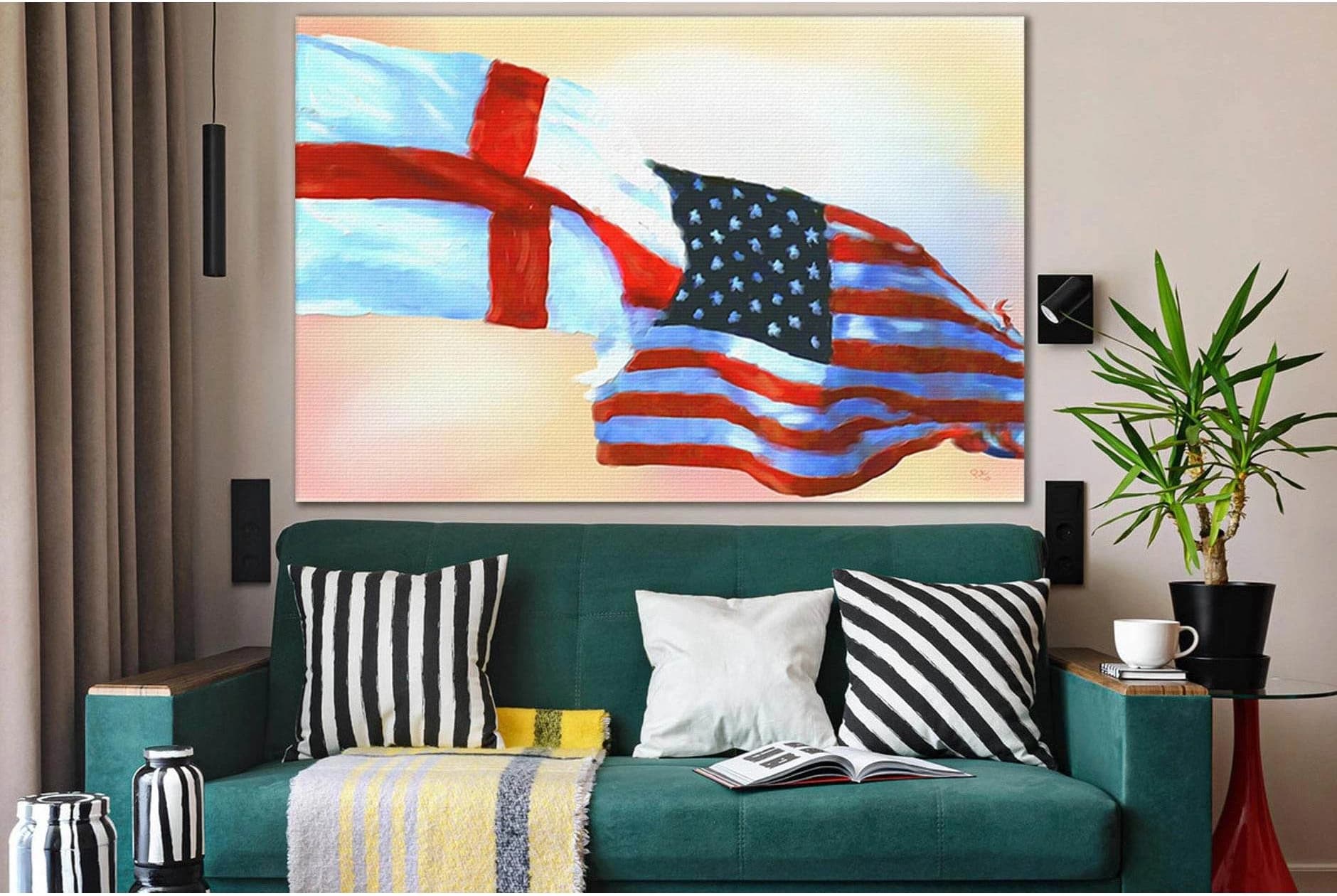 Drawn Usa And England Flag №SL1166 Ready to Hang Canvas Print - Zellart Canvas Prints 0new, ALL_Products, Flags