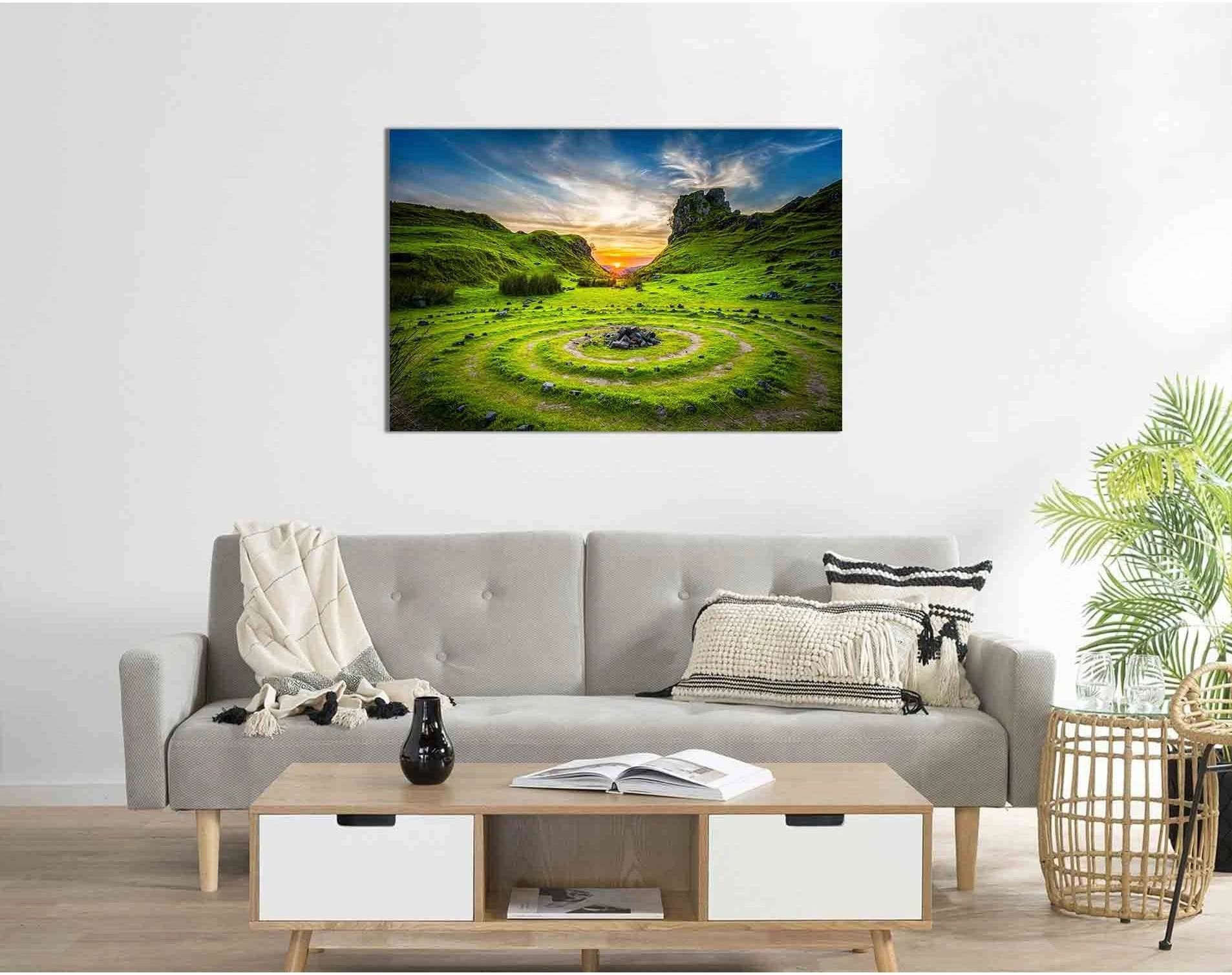 Early morning on a green hill №D1816 Ready to Hang Canvas Print - Zellart Canvas Prints 0new, ALL_Products, Sunrise & sunset wall art