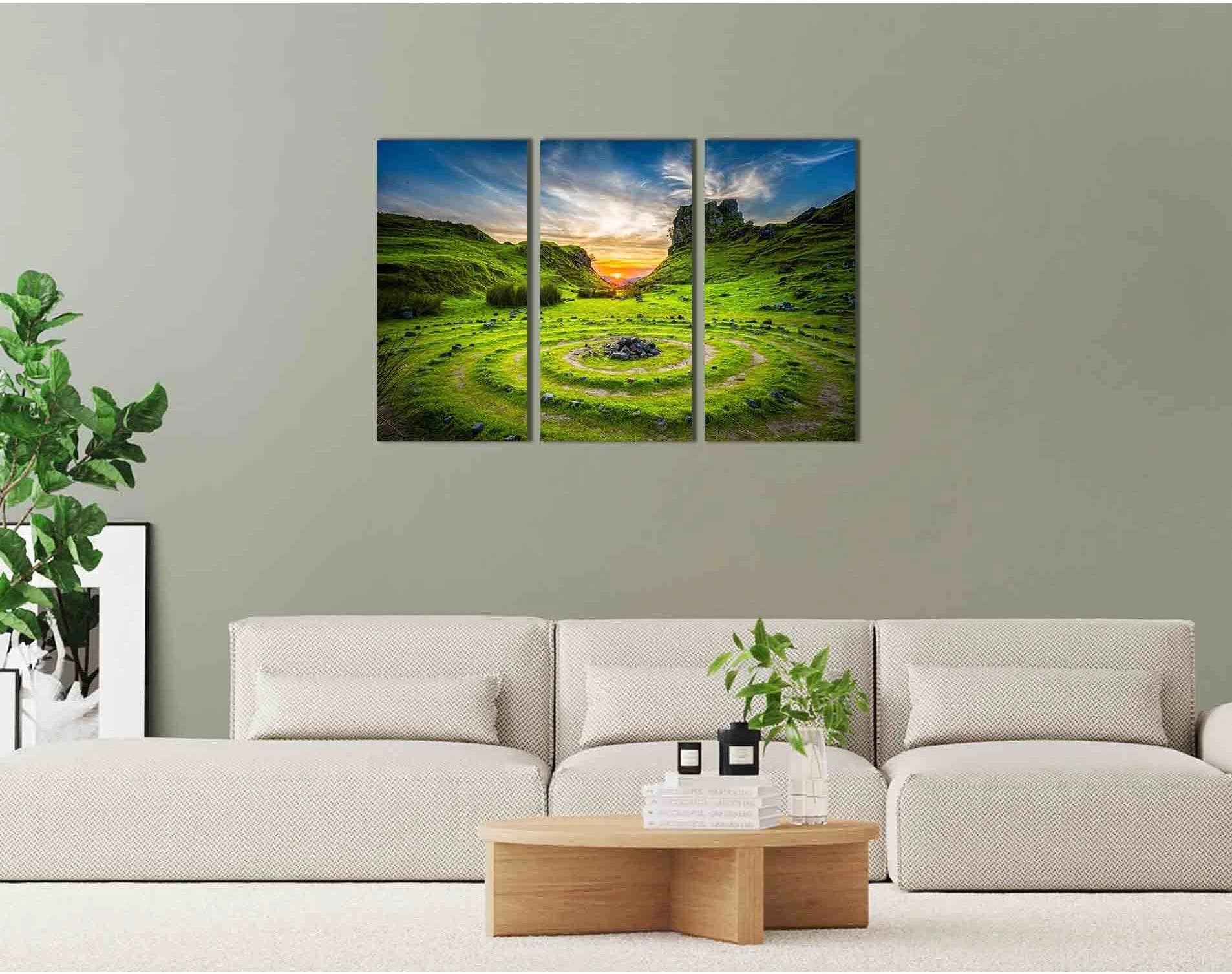 Early morning on a green hill №D1816 Ready to Hang Canvas Print - Zellart Canvas Prints 0new, ALL_Products, Sunrise & sunset wall art