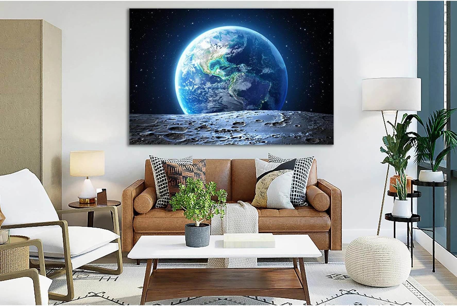 Earth View From Moon Surface №SL390 Ready to Hang Canvas Print - Zellart Canvas Prints 0new, ALL_Products, Astronomy & Space Canvas Wall Art