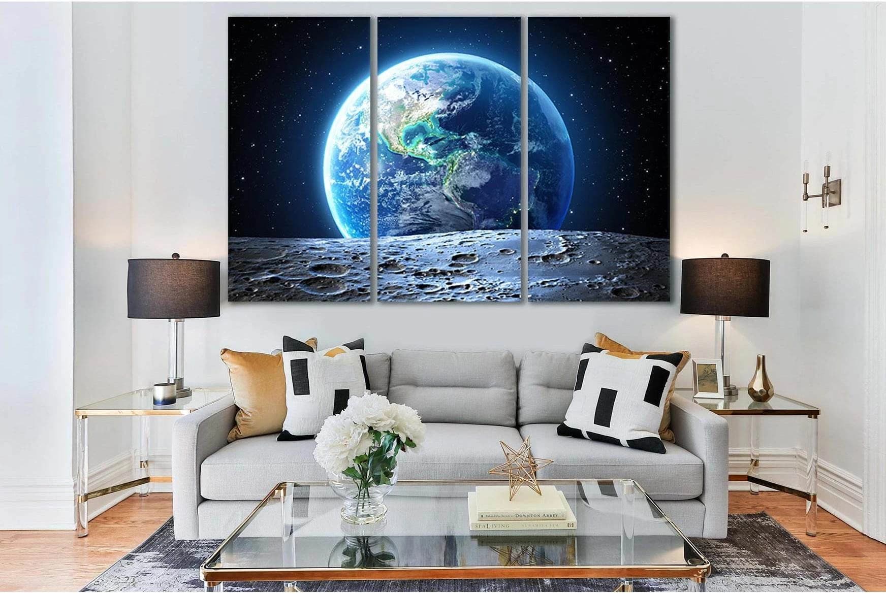 Earth View From Moon Surface №SL390 Ready to Hang Canvas Print - Zellart Canvas Prints 0new, ALL_Products, Astronomy & Space Canvas Wall Art