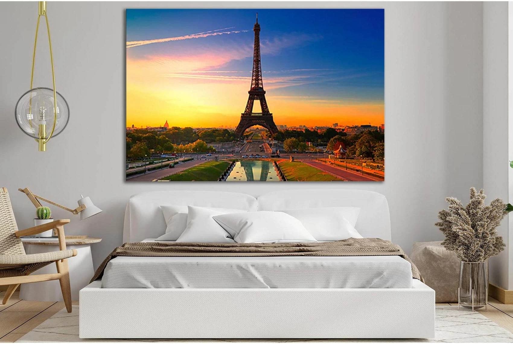 Eiffel Tower Sunset Paris №SL1467 Ready to Hang Canvas Print - Zellart Canvas Prints 0new, ALL_Products, CITYSCAPES & SKYLINES