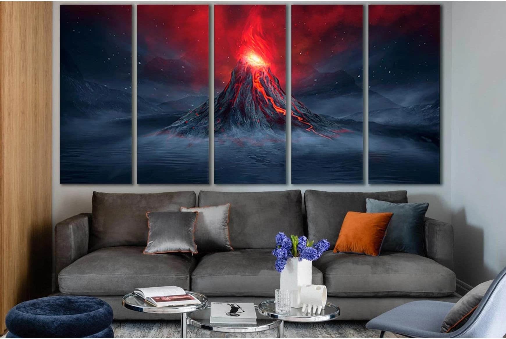 Explosive Volcano With Burning Lava №SL1213 Ready to Hang Canvas Print - Zellart Canvas Prints 0new, ALL_Products, Fantasy And Sci Fi Wall Art