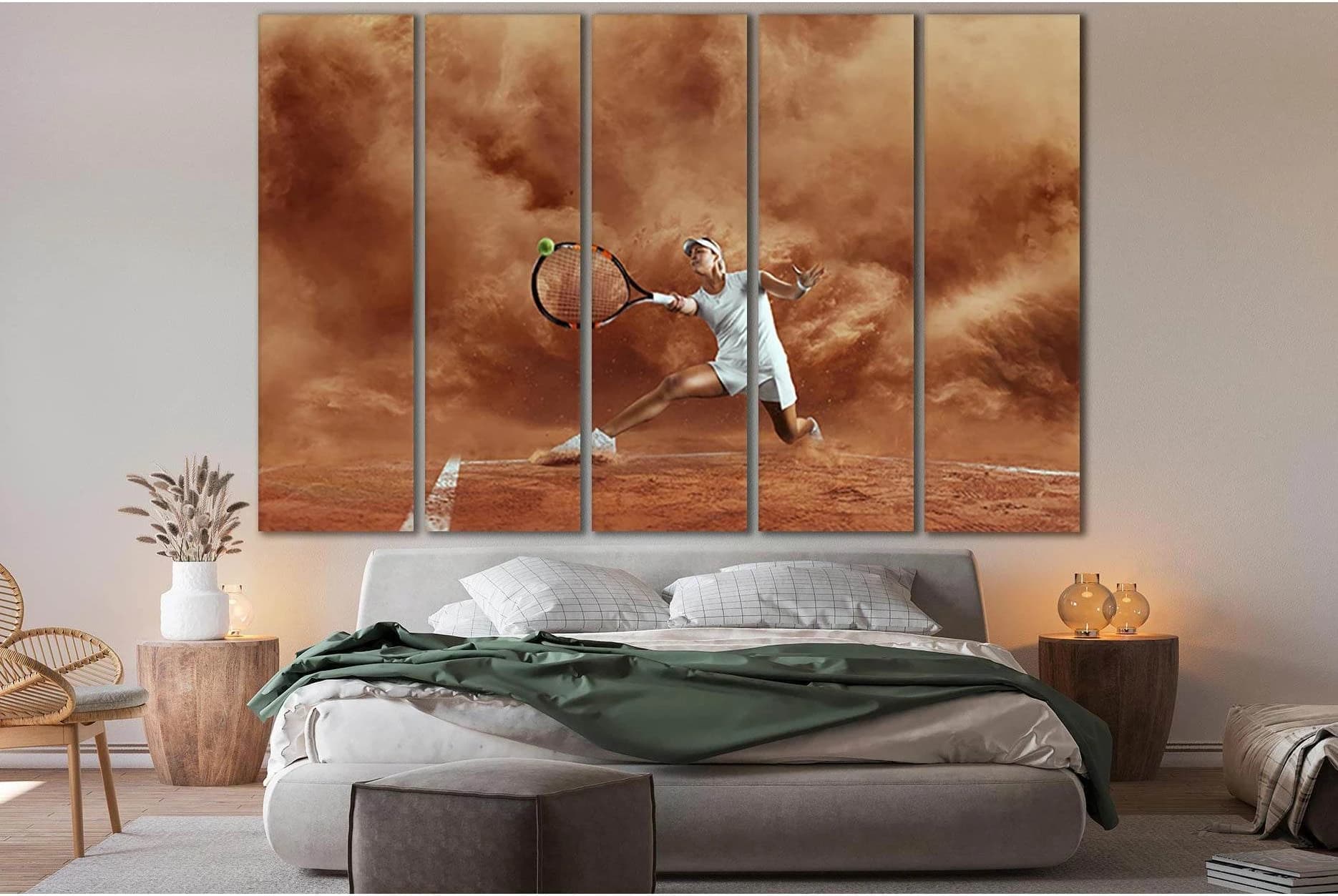 Female Tennis Player In Action №SL957 Ready to Hang Canvas Print - Zellart Canvas Prints 0new, ALL_Products, Sports & Motivation