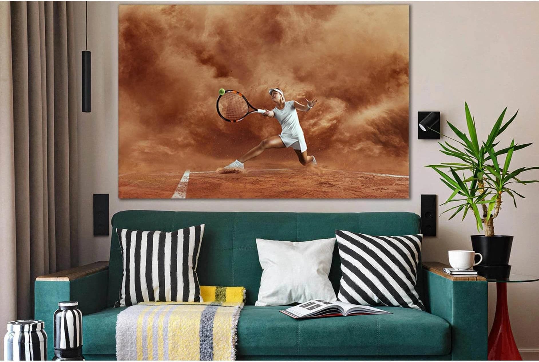 Female Tennis Player In Action №SL957 Ready to Hang Canvas Print - Zellart Canvas Prints 0new, ALL_Products, Sports & Motivation