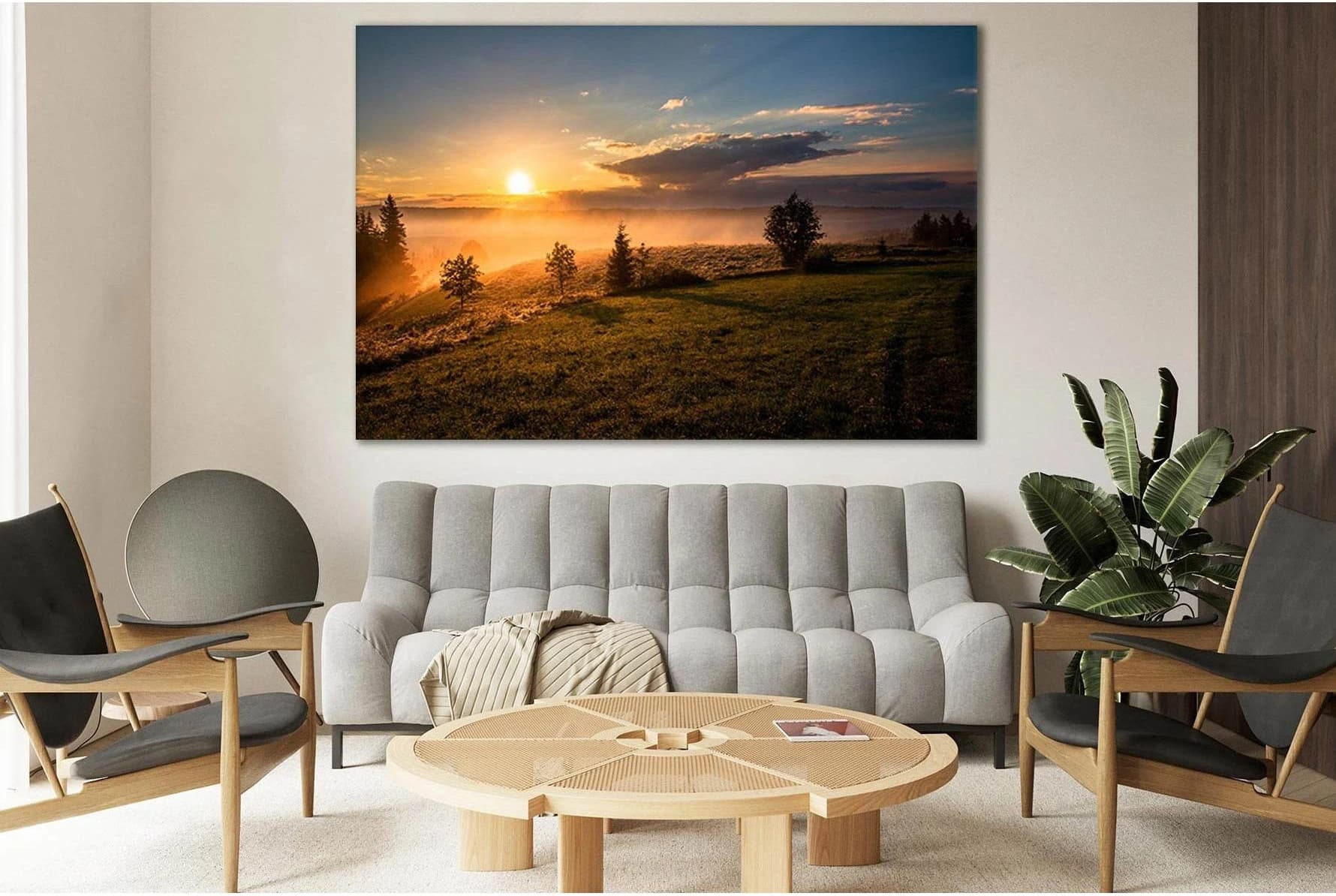 Field And Trees At Sunset №SL262 Ready to Hang Canvas Print - Zellart Canvas Prints 0new, ALL_Products, SUNRISE & SUNSET WALL ART