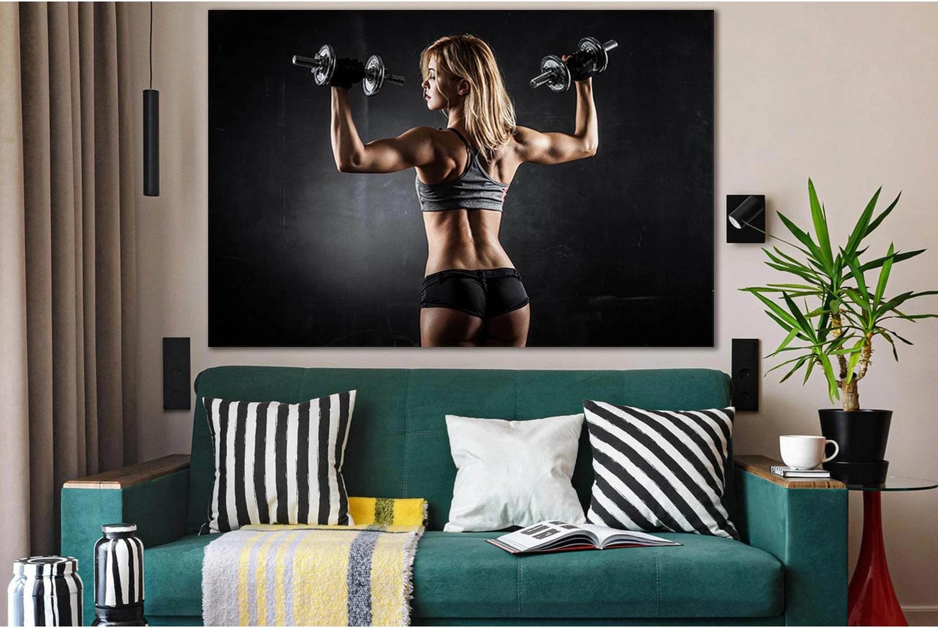 Fitness Girl With Dumbbells №SL928 Ready to Hang Canvas Print - Zellart Canvas Prints 0new, ALL_Products, Sports & Motivation