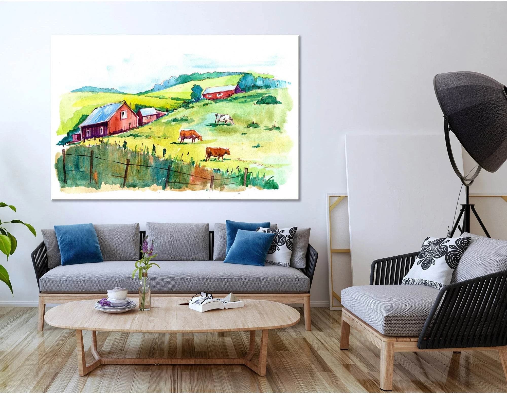 Flock Of Cows On A Colorful Field №04242 Ready to Hang Canvas Print - Zellart Canvas Prints ALL_Products, Cow