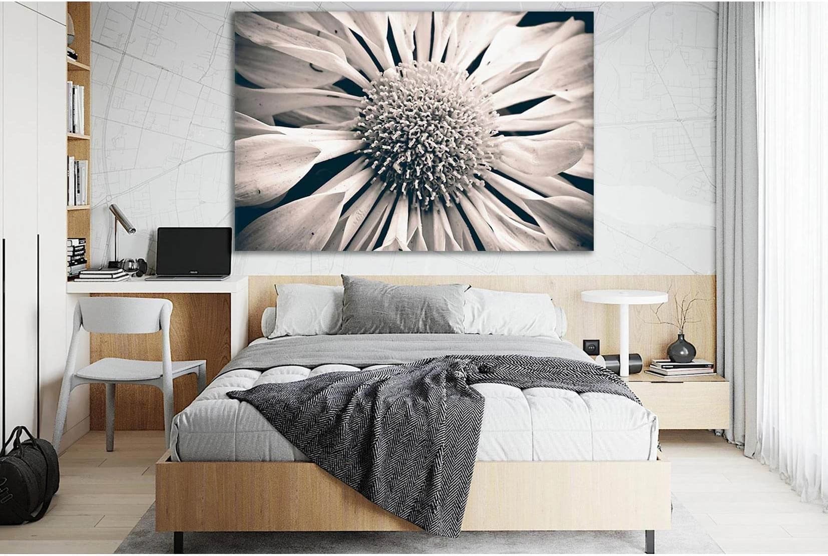 Flower Close Up Black And White №SL725 Ready to Hang Canvas Print - Zellart Canvas Prints 0new, ALL_Products, Floral & Botanical Wall Art