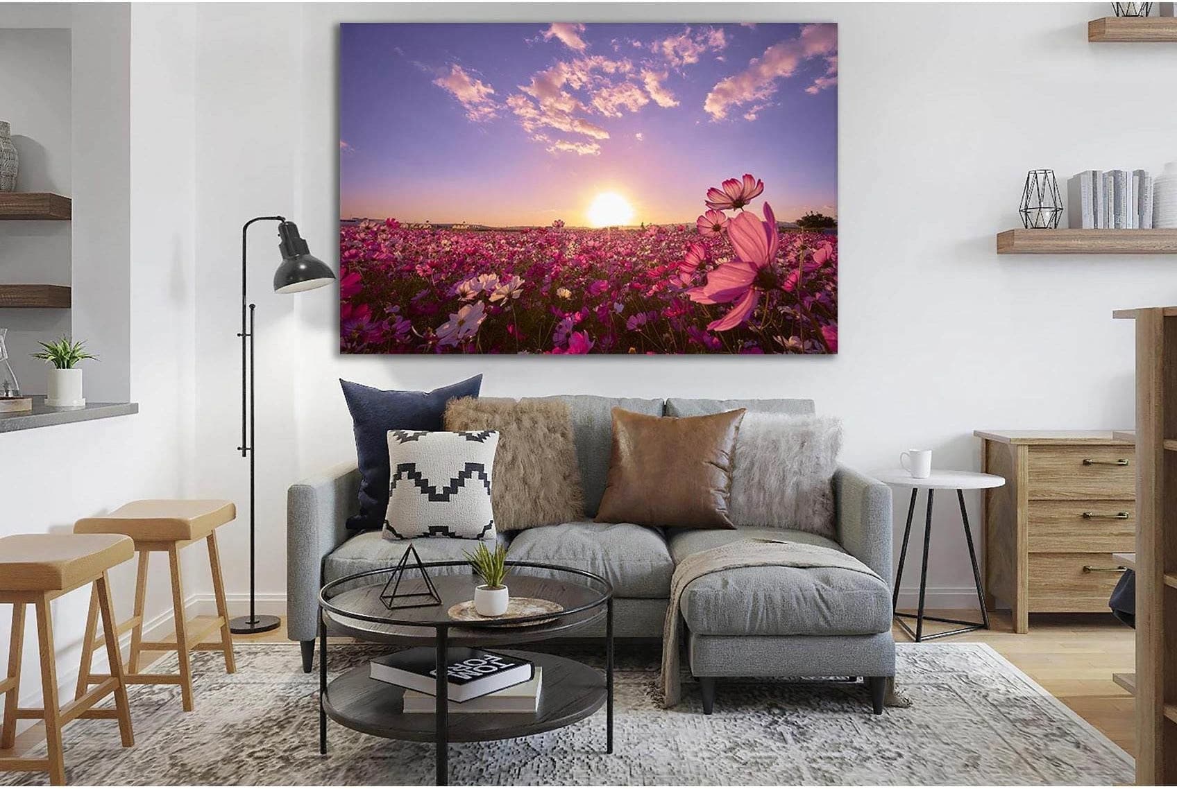 Flower Field At Sunrise №SL295 Ready to Hang Canvas Print - Zellart Canvas Prints 0new, ALL_Products, SUNRISE & SUNSET WALL ART