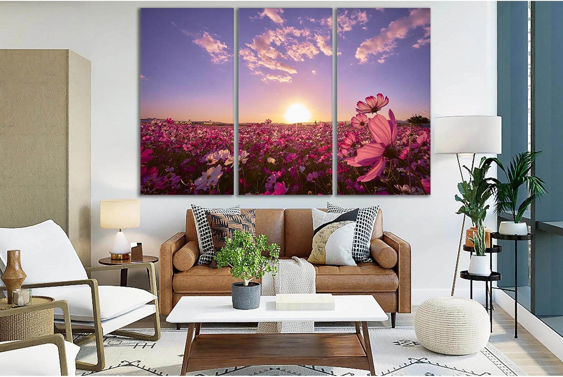 Flower Field At Sunrise №SL295 Ready to Hang Canvas Print - Zellart Canvas Prints 0new, ALL_Products, SUNRISE & SUNSET WALL ART