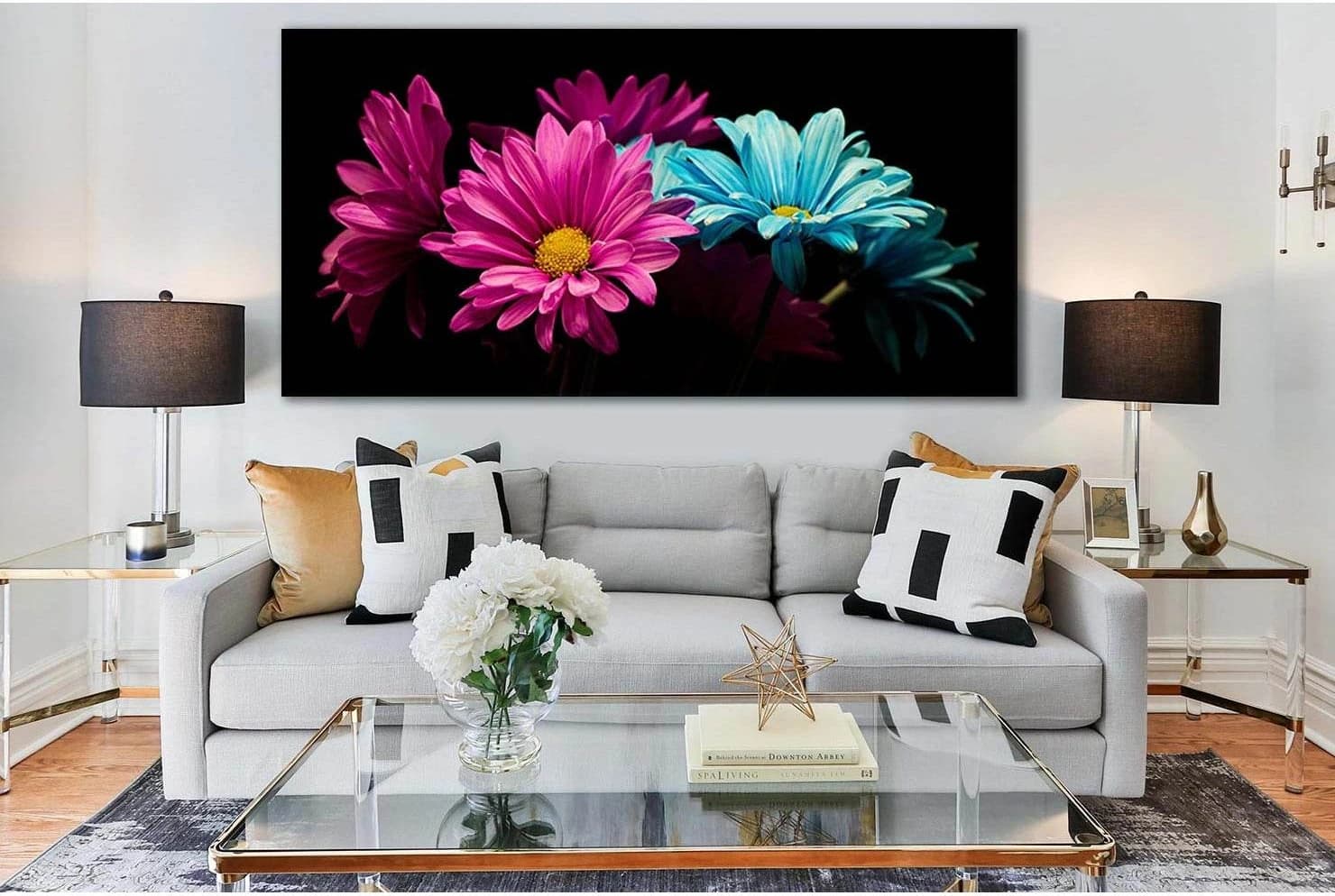 Flowers On Black Background №SL685 Ready to Hang Canvas Print - Zellart Canvas Prints 0new, ALL_Products, Floral & Botanical Wall Art
