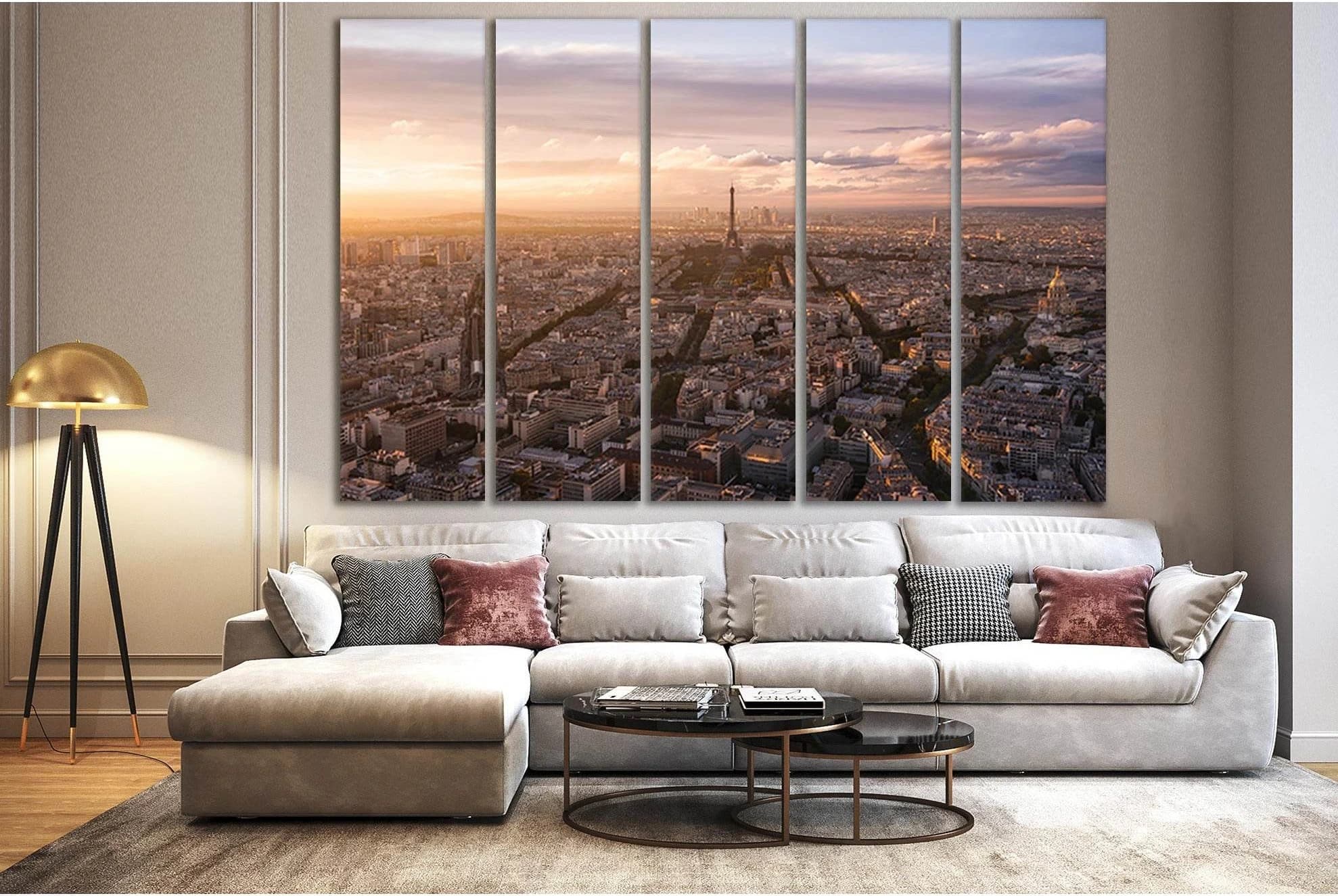 France Skyline At Evening Paris №SL320 Ready to Hang Canvas Print - Zellart Canvas Prints 0new, ALL_Products, Cityscapes & Skylines