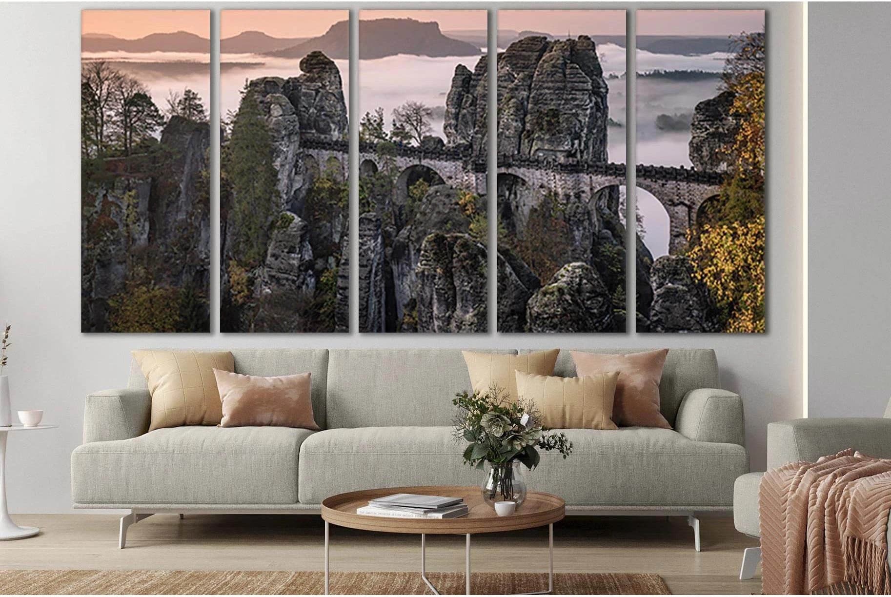 Germany Saxony Bastei Bridge №SL1100 Ready to Hang Canvas Print - Zellart Canvas Prints 0new, ALL_Products, Bridges Wall Art