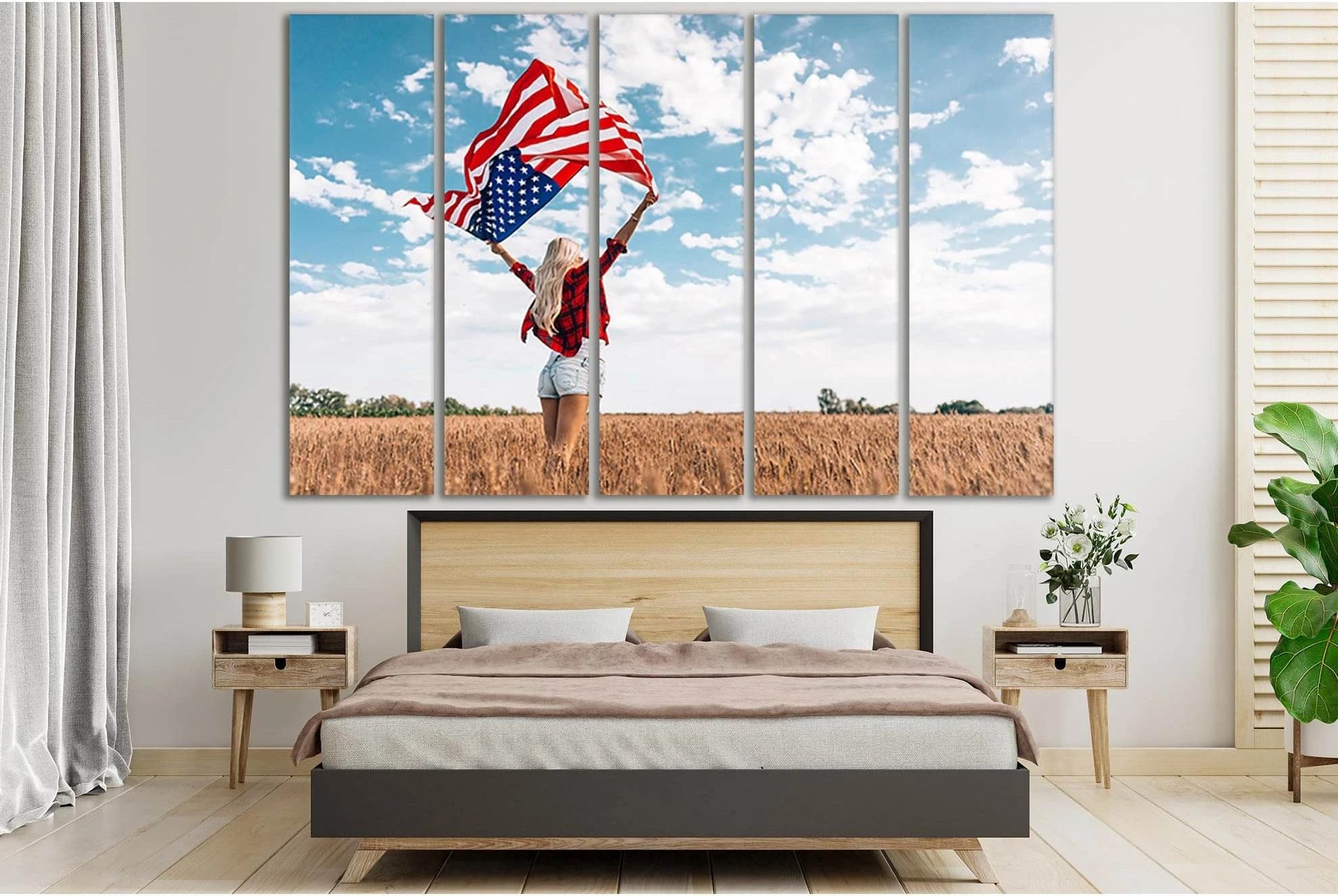 Girl In Field With USA Flag №SL1176 Ready to Hang Canvas Print - Zellart Canvas Prints 0new, ALL_Products, Flags