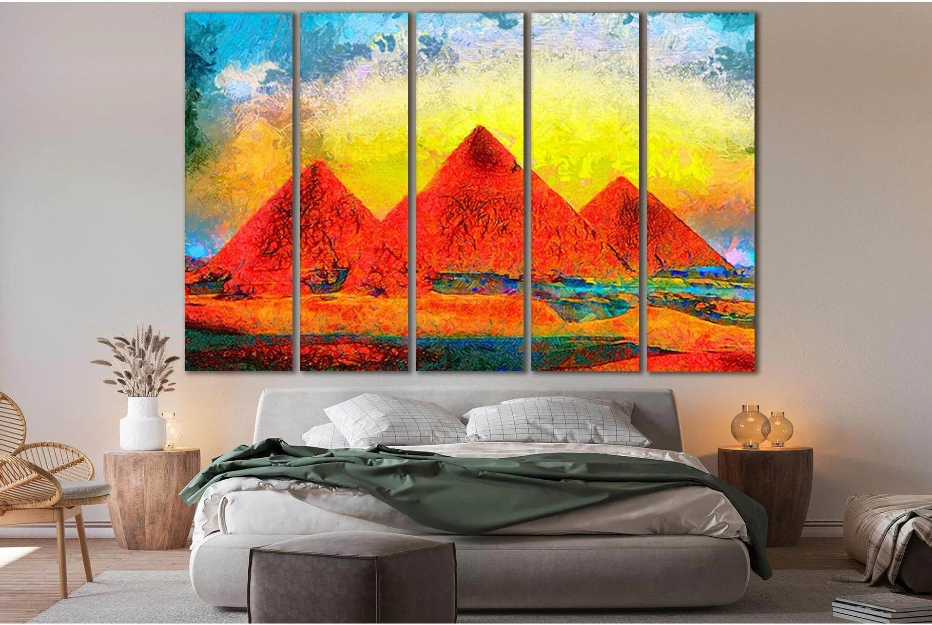 Giza Pyramids Colorful Oil Painting №SL589 Ready to Hang Canvas Print - Zellart Canvas Prints 0new, ALL_Products, Oil Painting Wall Art
