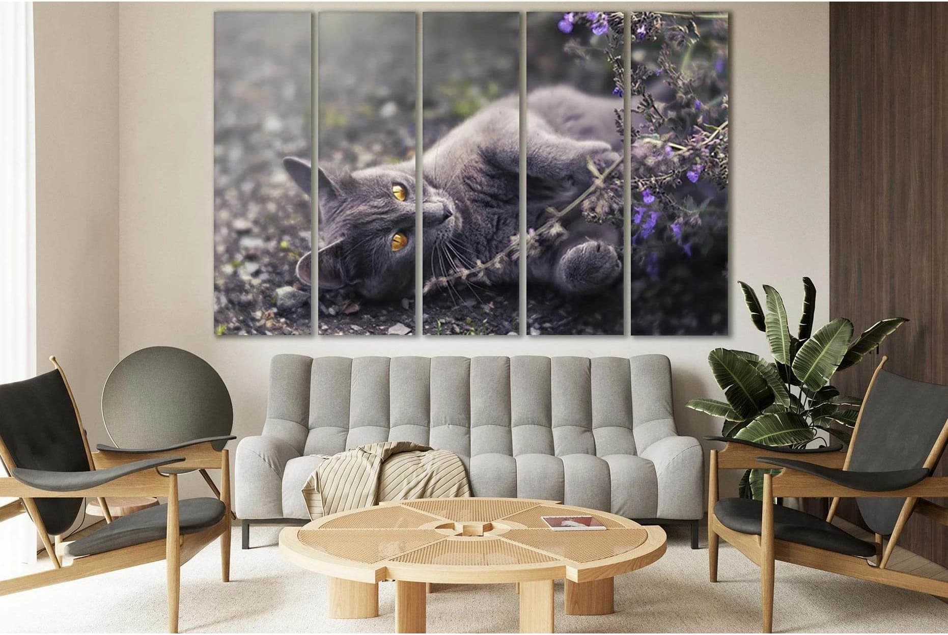 Gray Cat With Yellow Eyes №SL1053 Ready to Hang Canvas Print - Zellart Canvas Prints 0new, ALL_Products, Animals & Wildlife