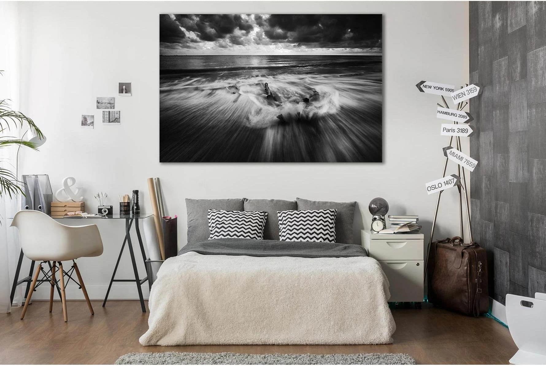 Gray Sky Sea Black And White №SL167 Ready to Hang Canvas Print - Zellart Canvas Prints 0new, ALL_Products, Beach Ocean & Waves