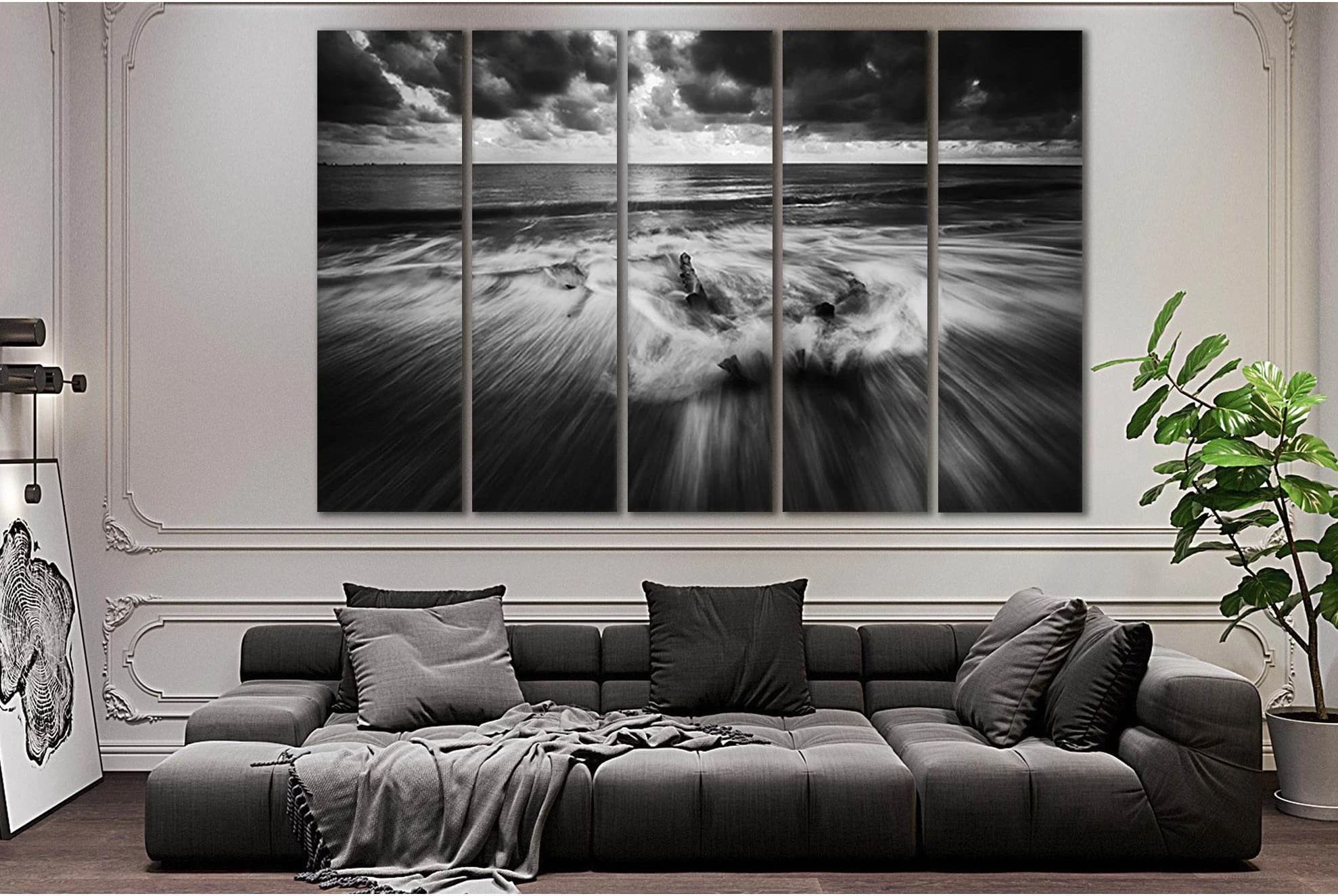 Gray Sky Sea Black And White №SL167 Ready to Hang Canvas Print - Zellart Canvas Prints 0new, ALL_Products, Beach Ocean & Waves