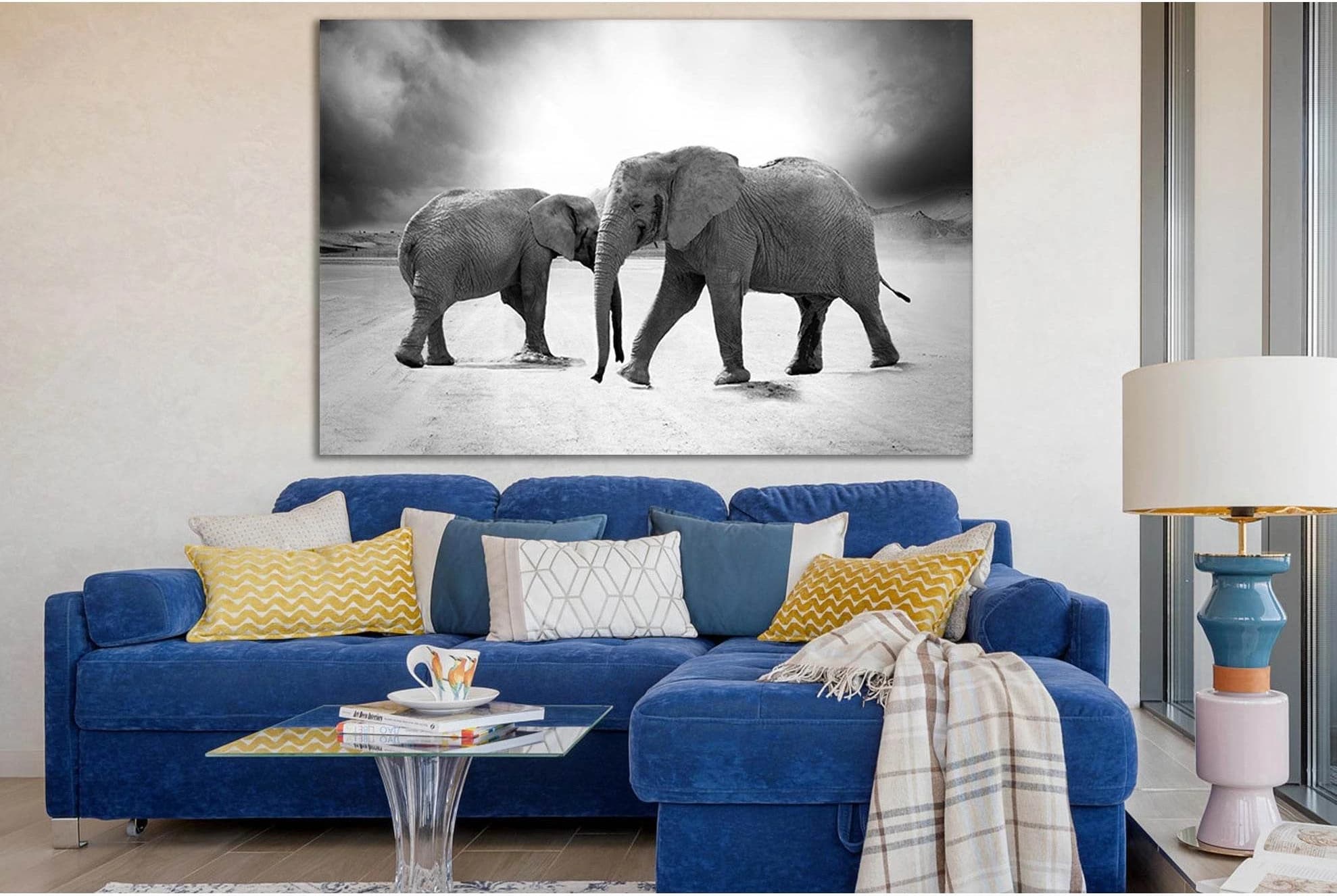 Grayscale Photo Of Two Elephants №SL884 Ready to Hang Canvas Print - Zellart Canvas Prints 0new, ALL_Products, Black & White Wall Art, Elephant